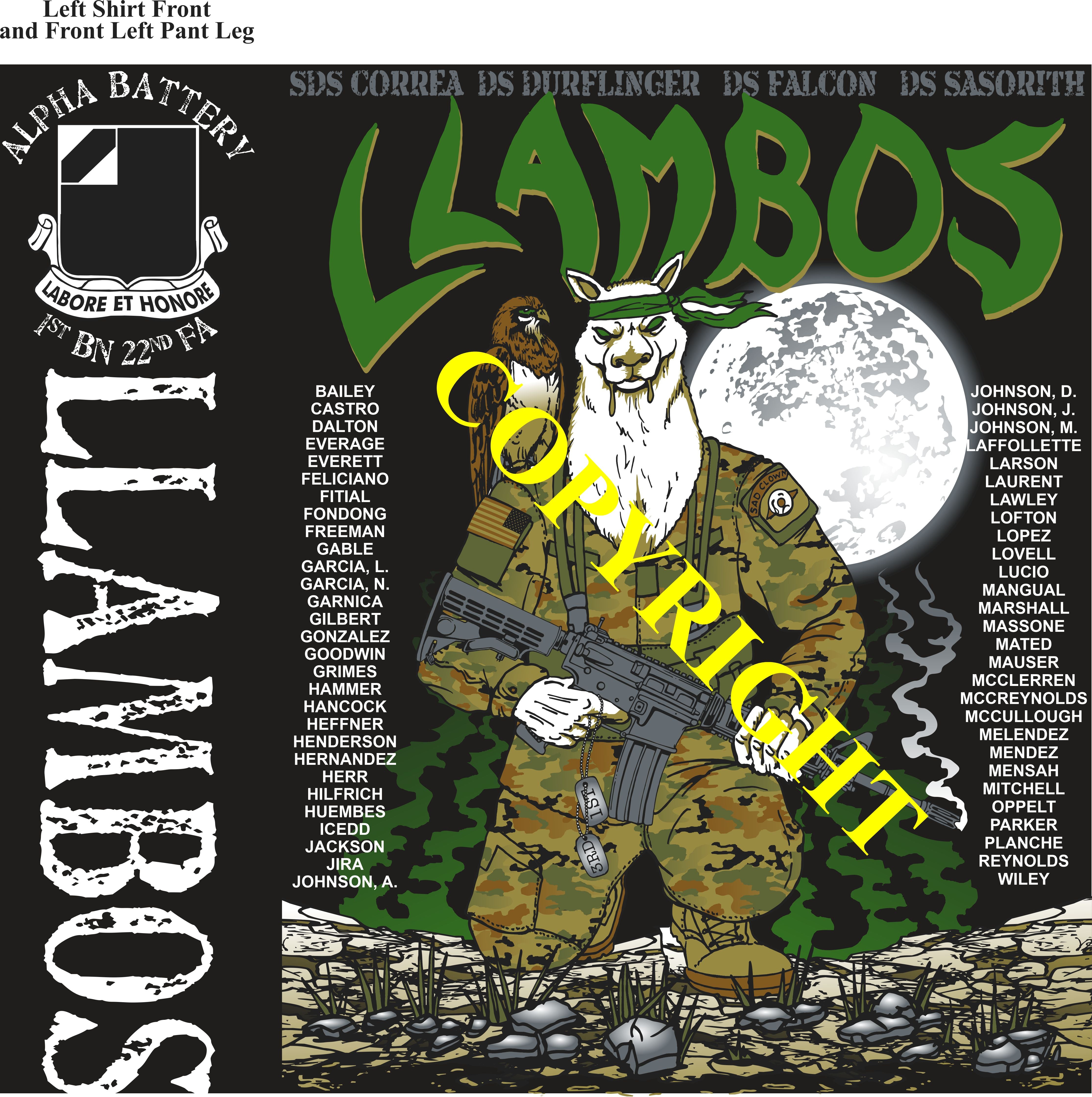 Platoon Items (2nd generation print) ALPHA 1st 22nd LLAMBOS 2nd PLATOON DEC 2023