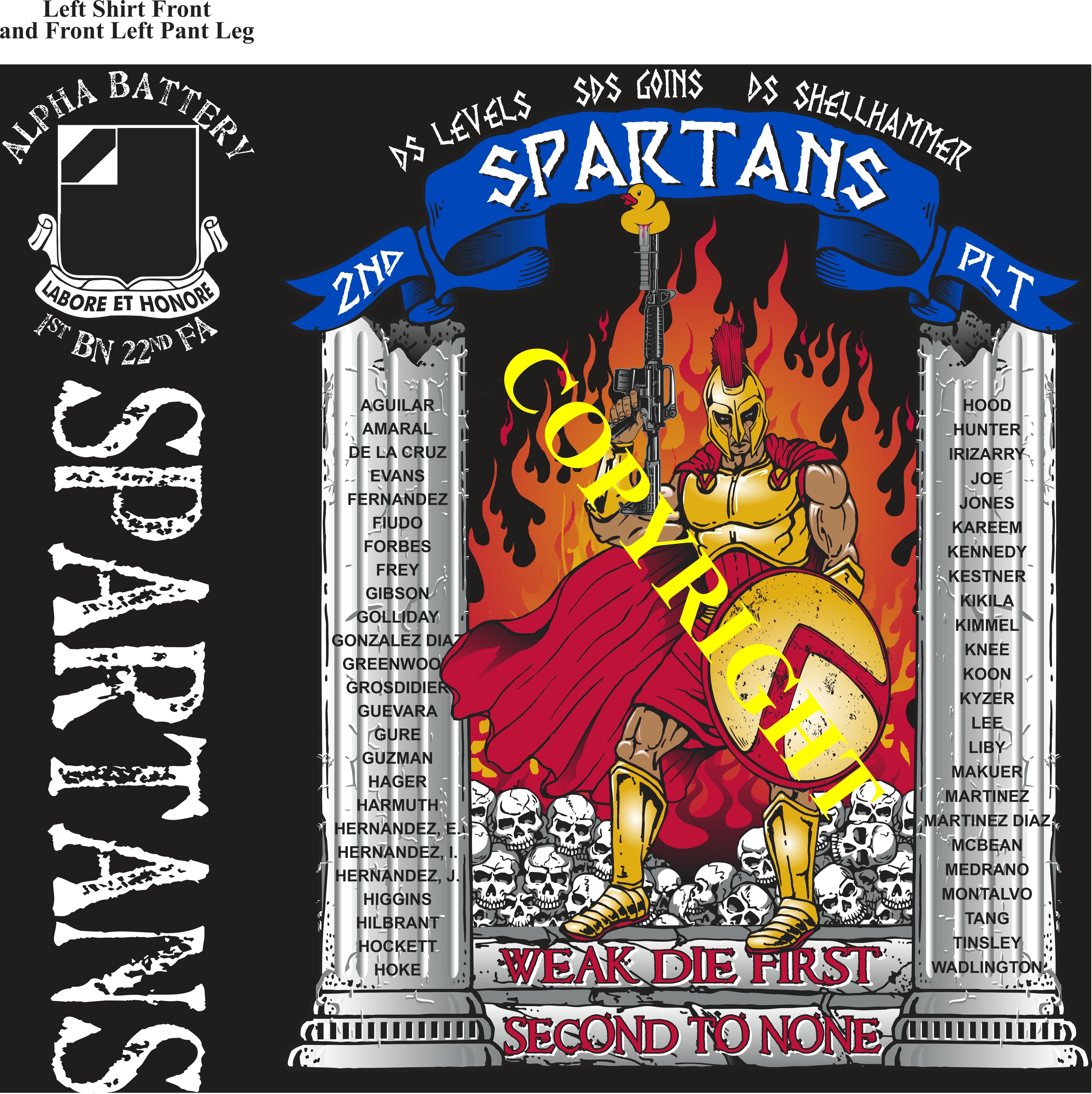 Platoon Items (2nd generation print) ALPHA 1st 22nd SPARTANS 2nd PLATOON APR 2024