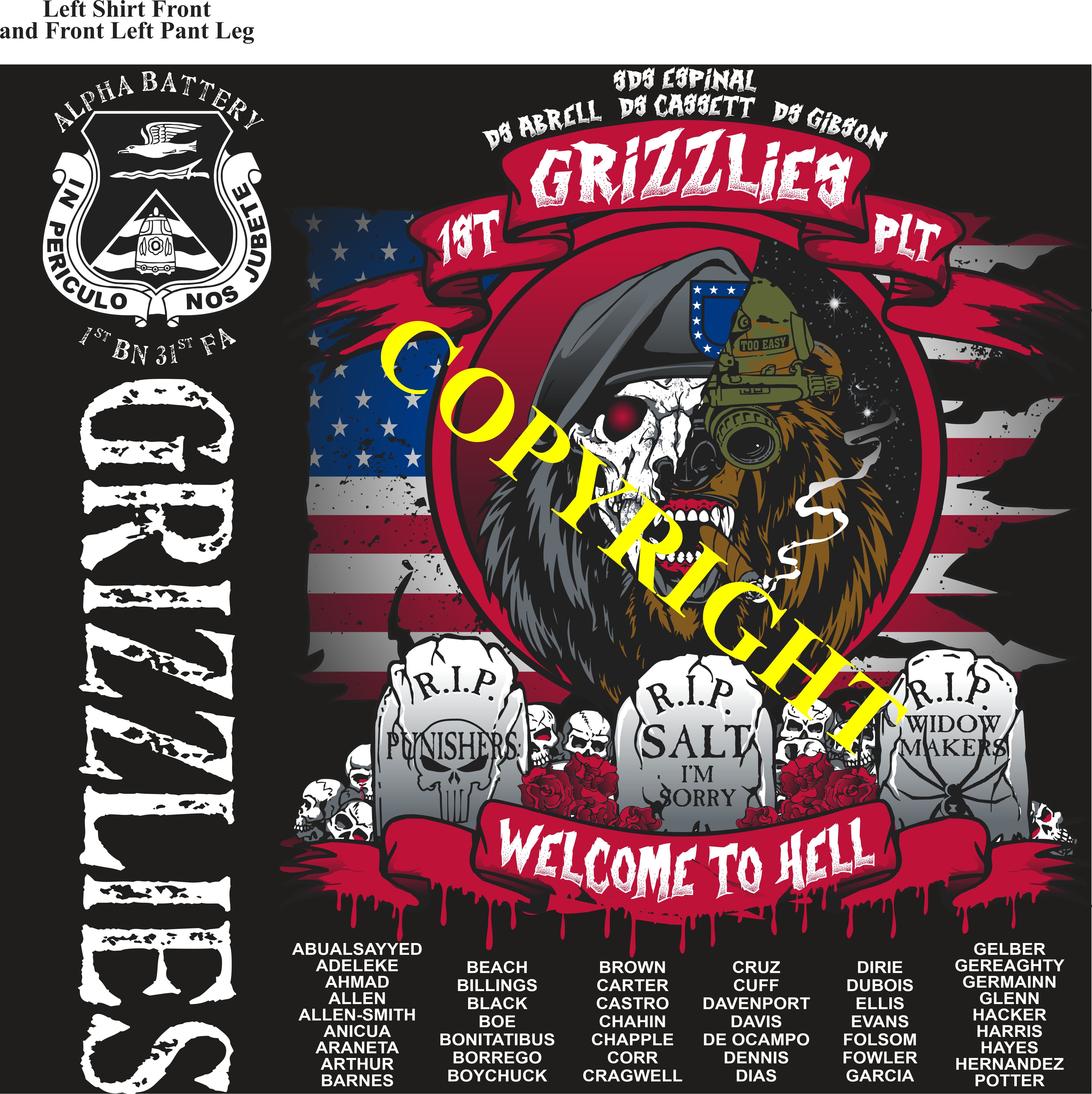 Platoon Items (2nd generation print) ALPHA 1st 31st GRIZZLIES 1st PLATOON DEC 2023