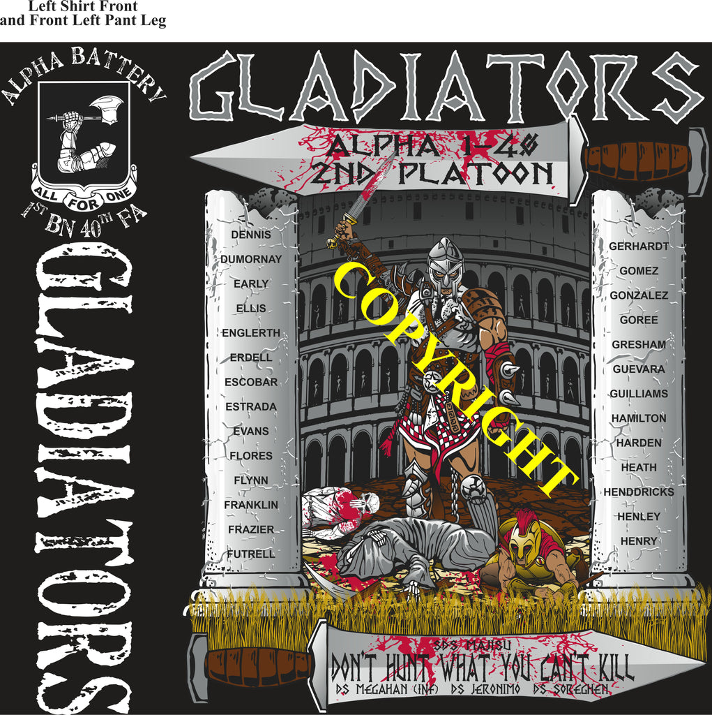 Platoon Items (2nd generation print) ALPHA 1st 40th GLADIATORS 2nd PLATOON FEB 2024