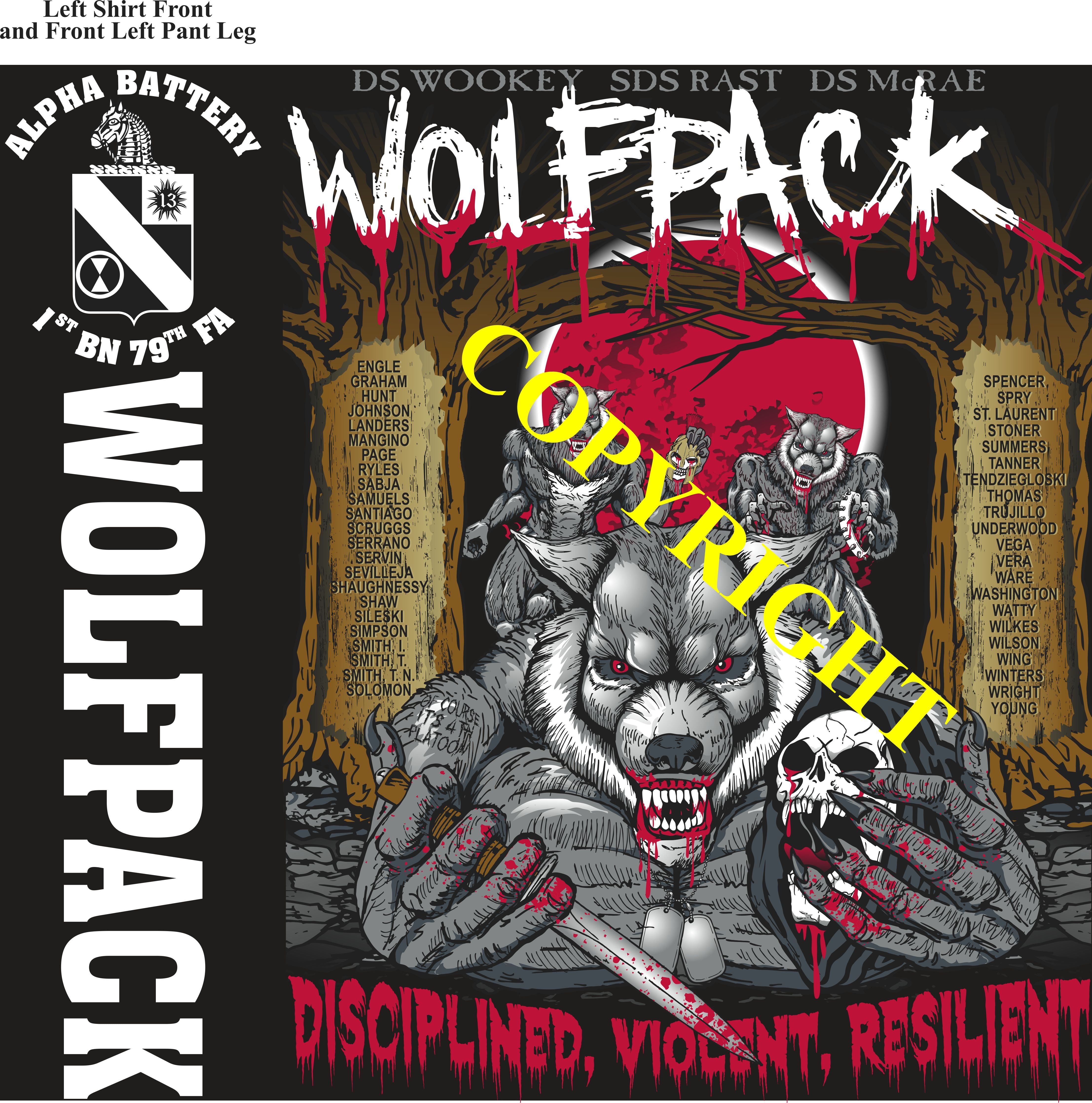 Platoon Items (direct-to-garment print) ALPHA 1st 79th WOLFPACK 4th PLATOON MAY 2024