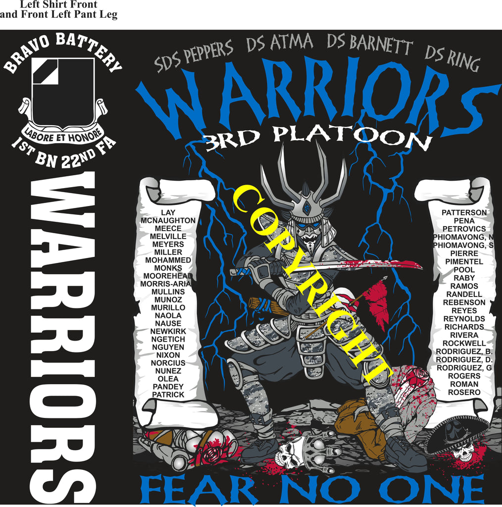 Platoon Items (2nd generation print) BRAVO 1st 22nd WARRIORS 3rd PLATOON APR 2024