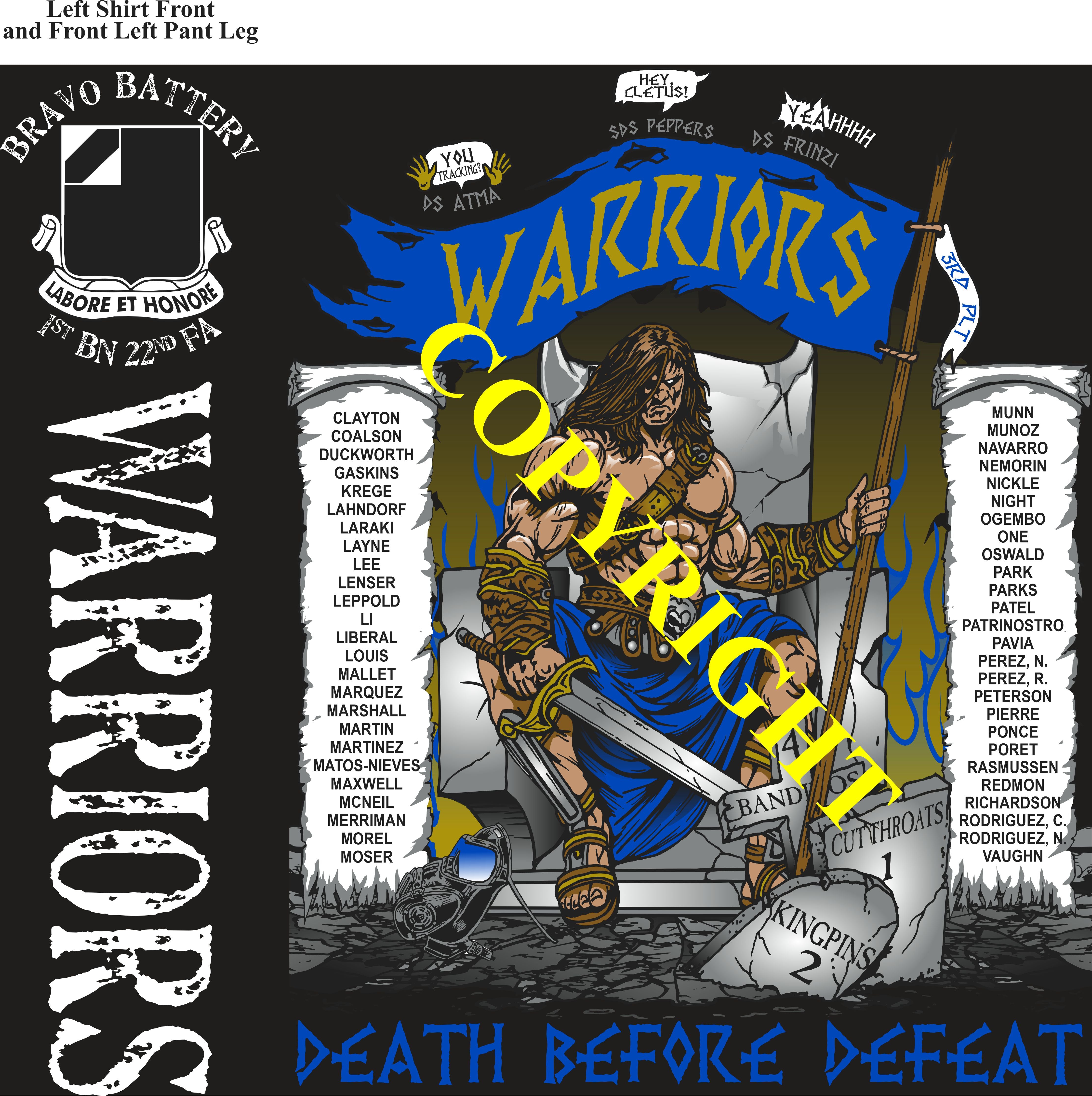 Platoon Items (2nd generation print) BRAVO 1st 22nd WARRIORS 3rd PLATOON OCT 2023