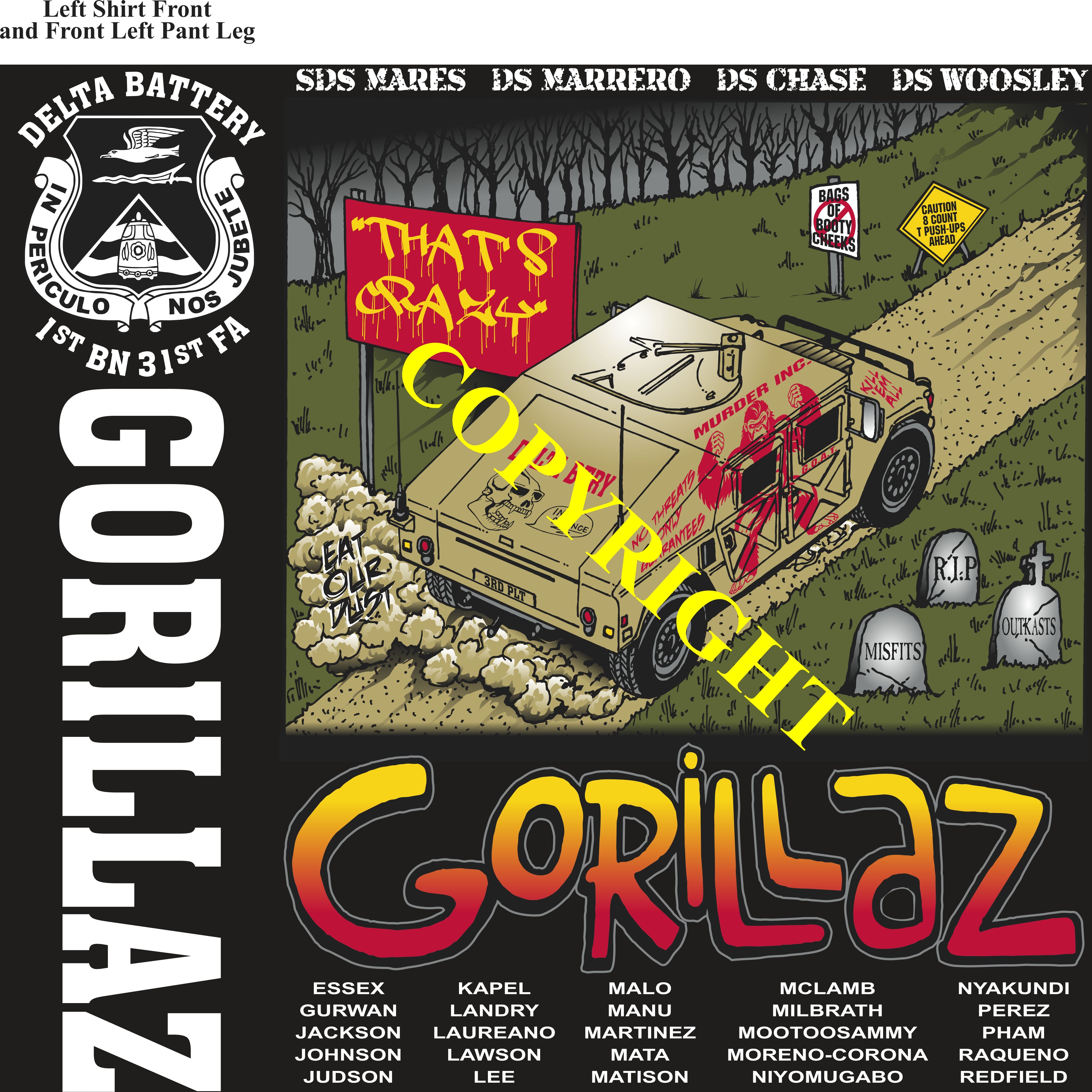 Platoon Items (direct-to-garment print) DELTA 1st 31st GORILLAZ 3rd PLATOON MAY 2024
