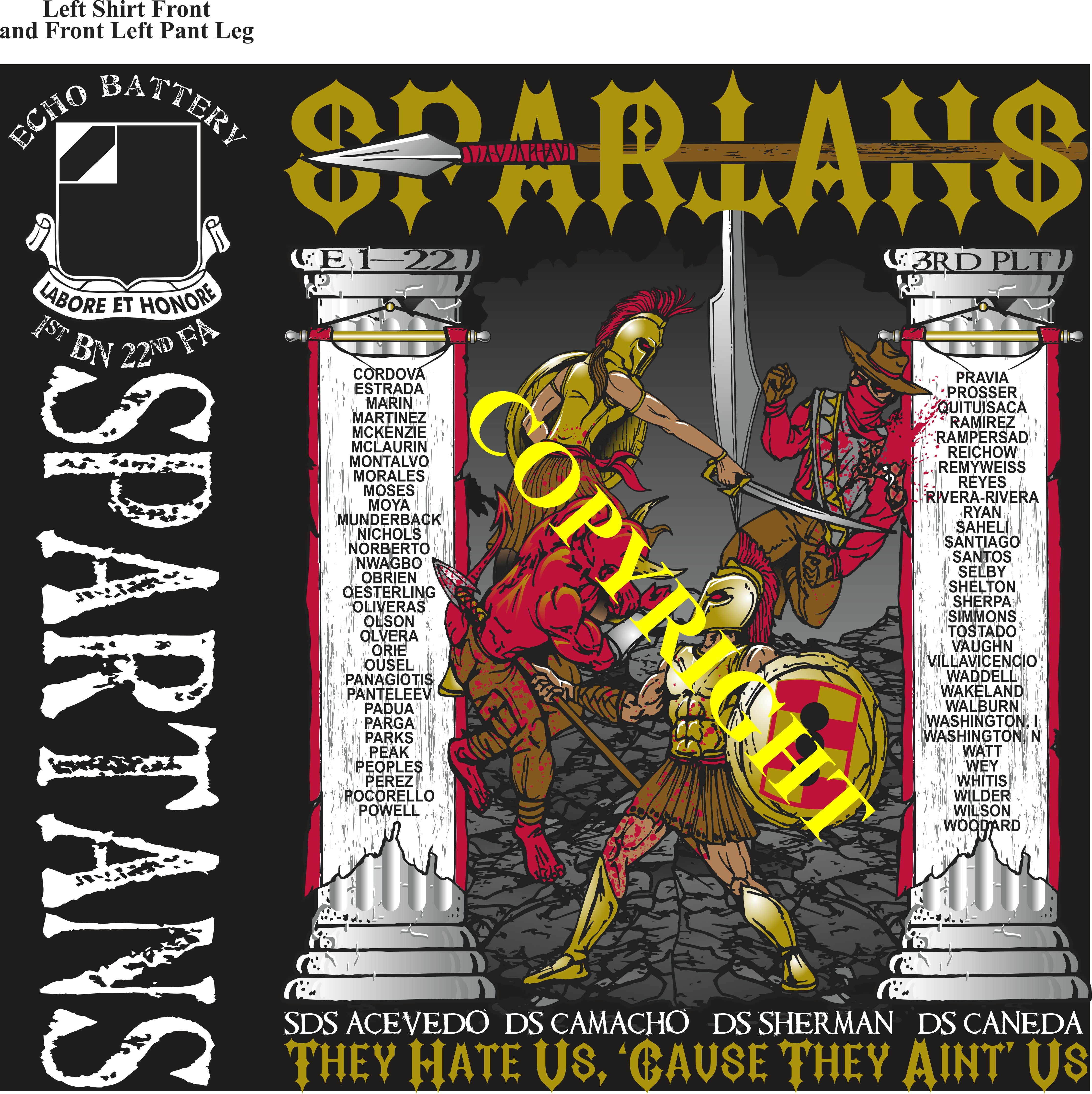 Platoon Items (2nd generation print) ECHO 1st 22nd SPARTANS 3rd PLATOON MAR 2024