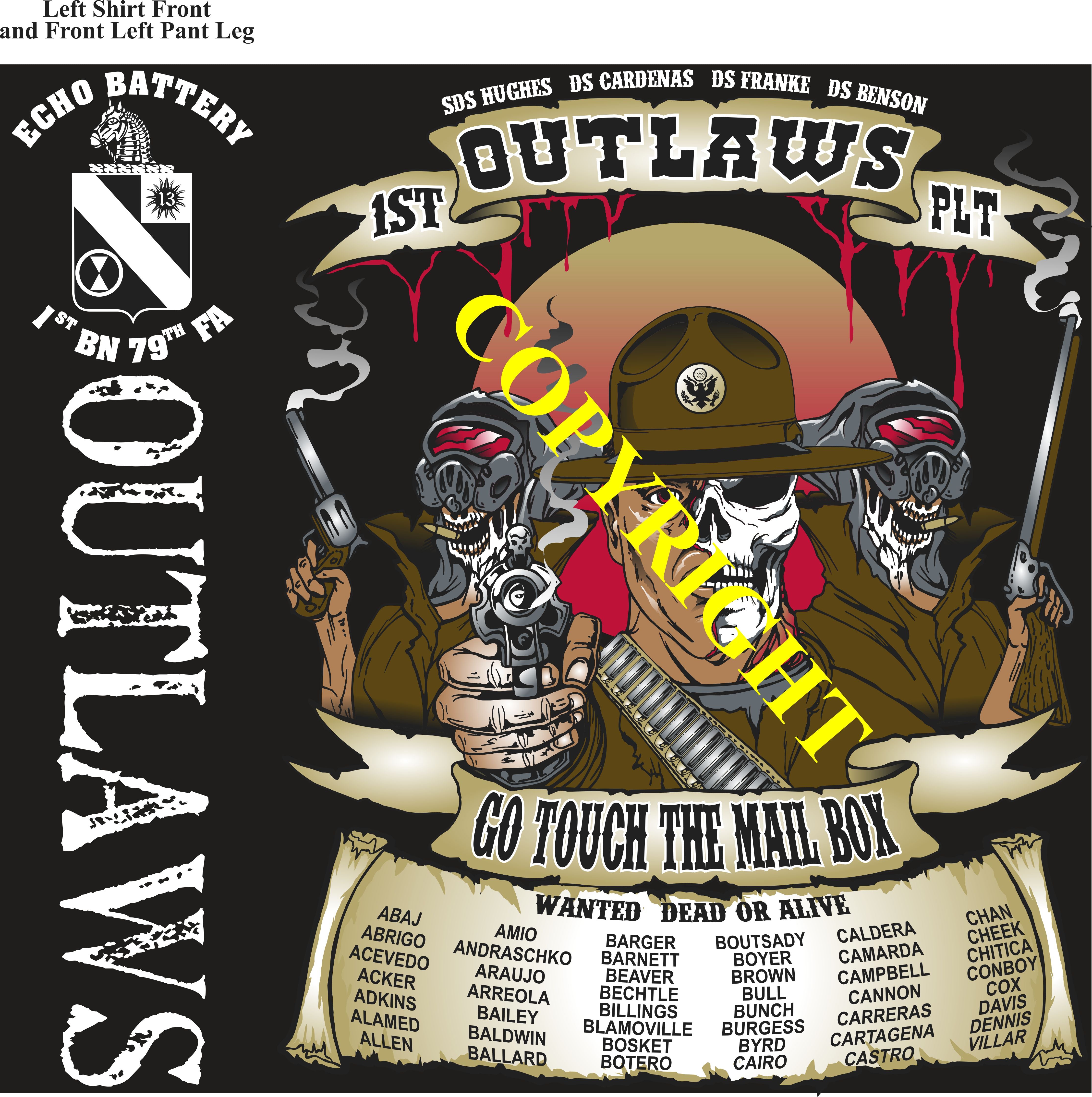 Platoon Items (2nd generation print) ECHO 1st 79th OUTLAWS 1st PLATOON JULY 2023