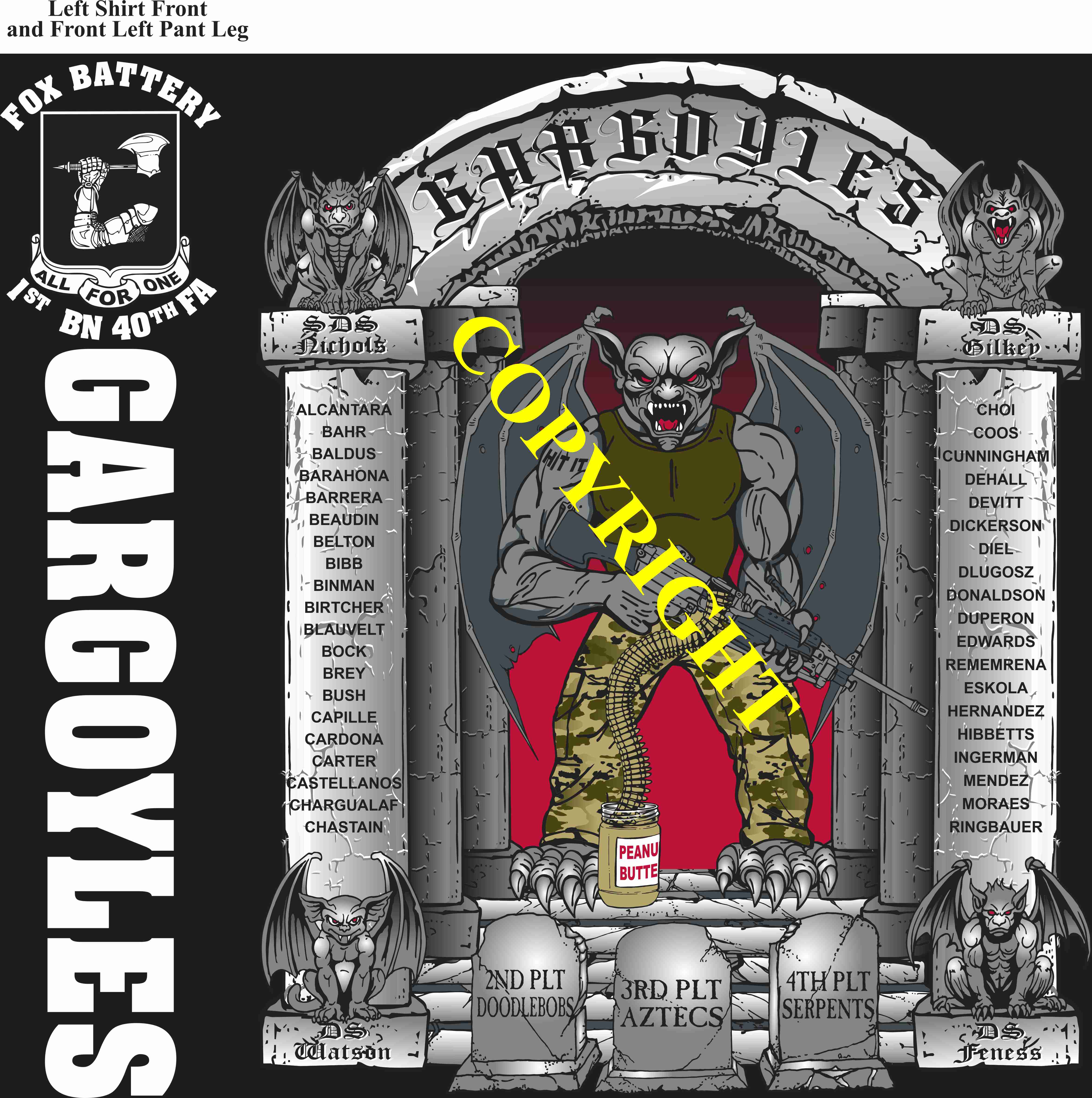 Platoon Items (direct-to-garment print) FOX 1st 40th GARGOYLES 1st PLATOON MAR 2025 GRADUATED 3-28-2025
