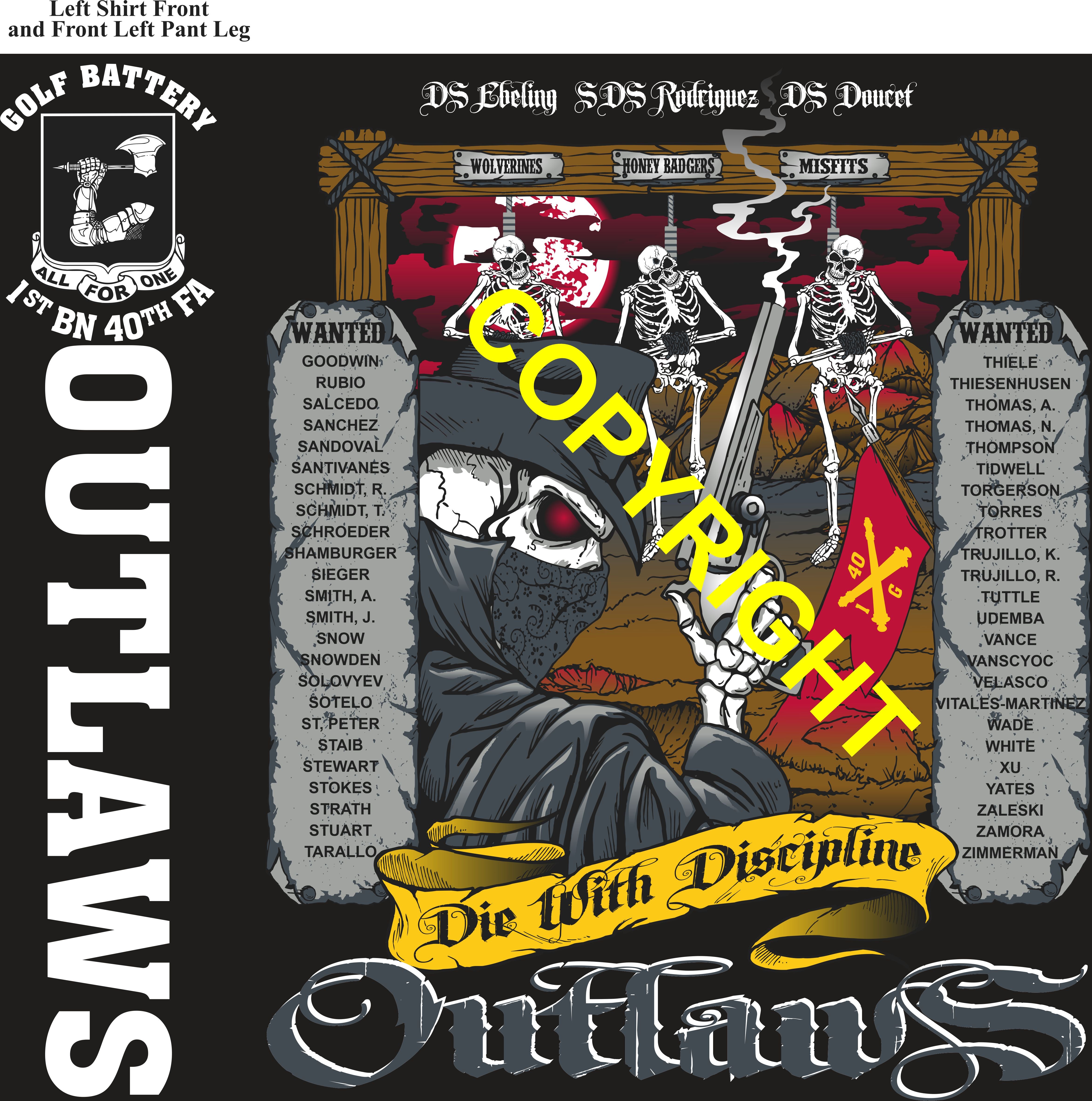 Platoon Items (direct-to-garment print) GOLF 1st 40th OUTLAWS 4th PLATOON OCT 2025  GRADUATED 10-31-2025