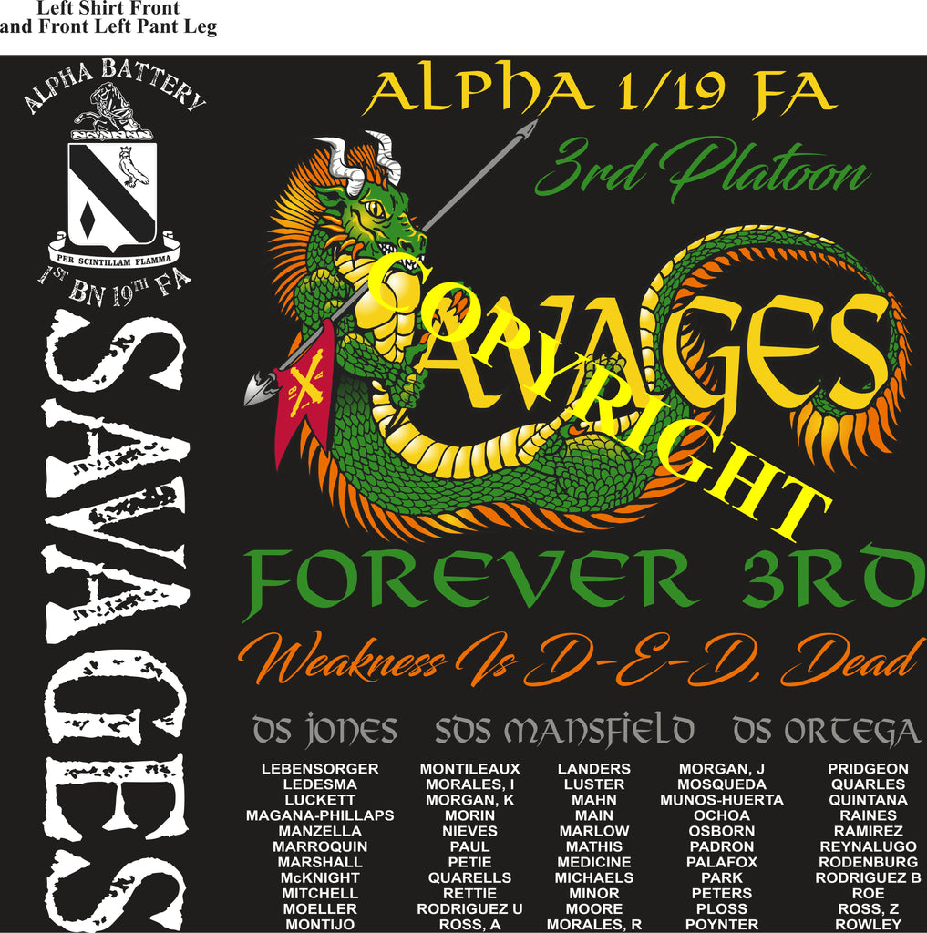 Platoon Shirts (2nd generation print) ALPHA 1st 19th SAVAGES AUG 2020