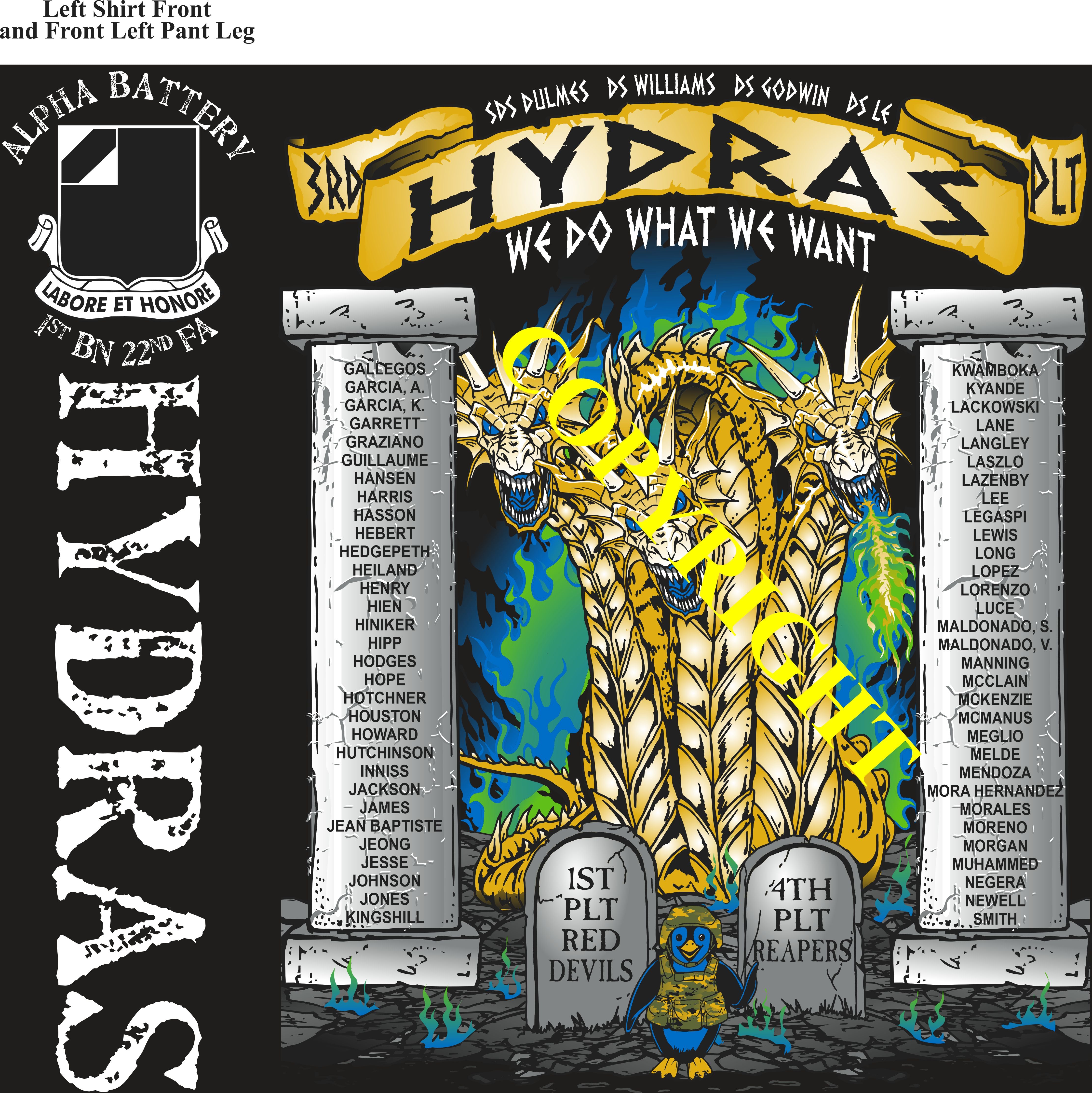 Platoon Items (2nd generation print) ALPHA 1st 22nd HYDRAS 3rd Platoon MAR 2023