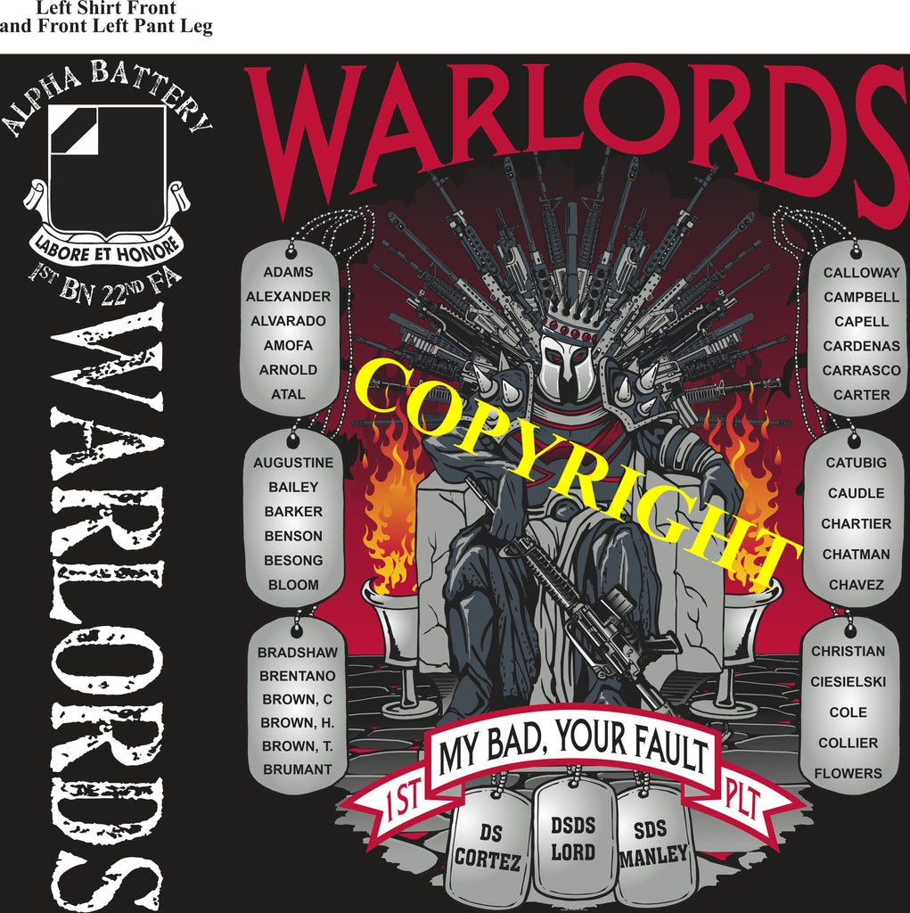 Platoon Items (2nd generation print) ALPHA 1st 22nd WARLORDS DEC 2021