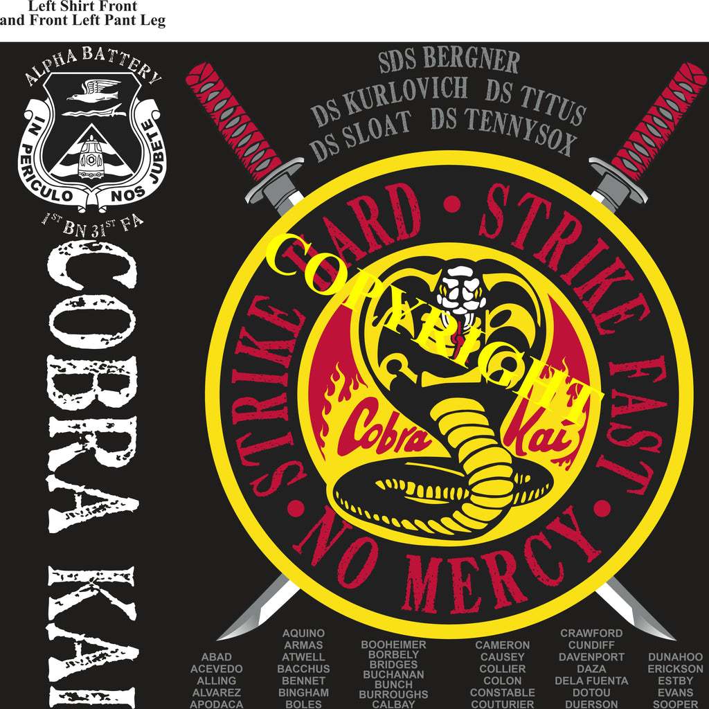 Platoon Shirts (2nd generation print) ALPHA 1st 31st COBRA KAI MAY 2021