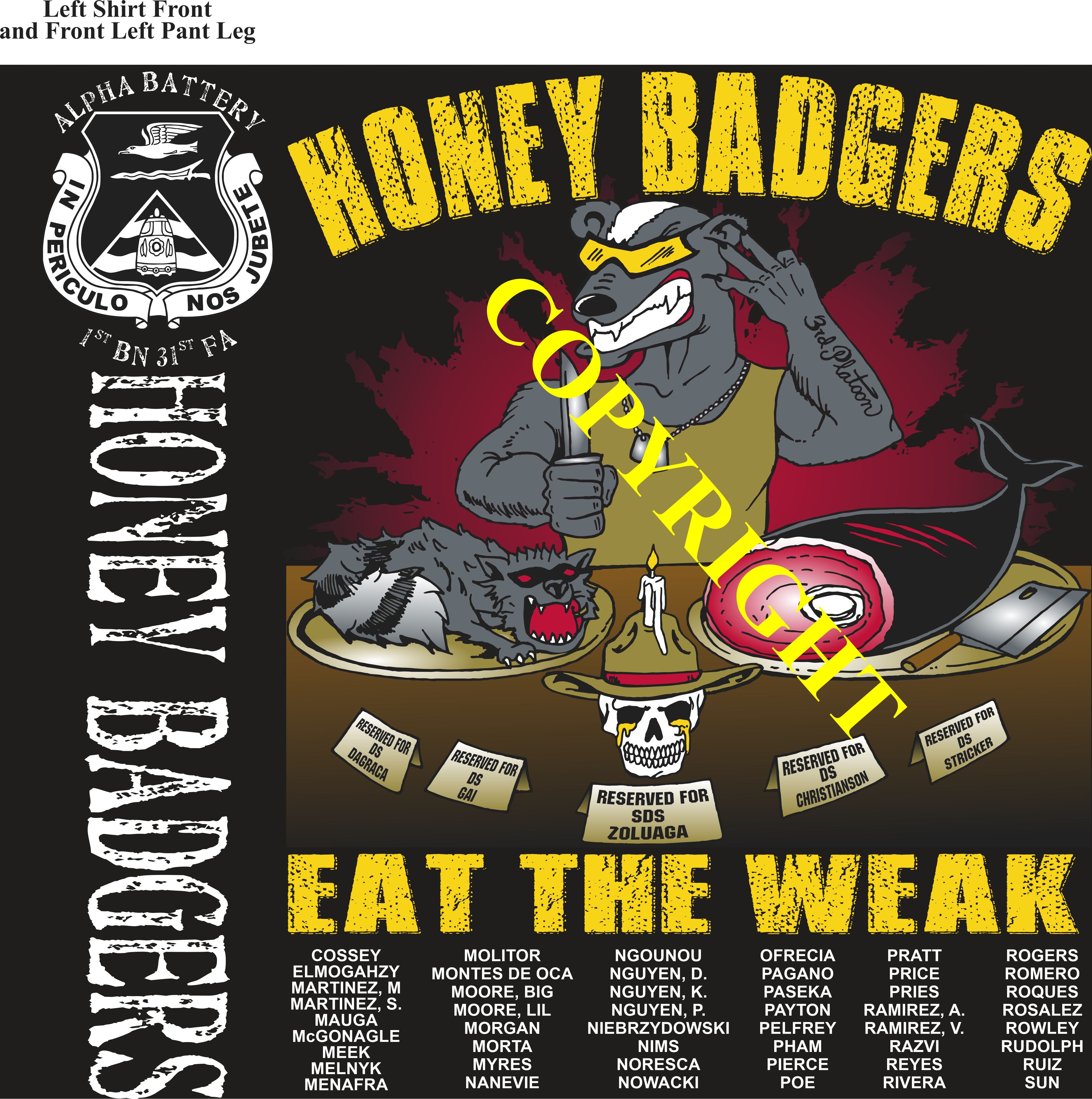Platoon Items (2nd generation print) ALPHA 1st 31st HONEY BADGERS 3rd Platoon MAR 2023