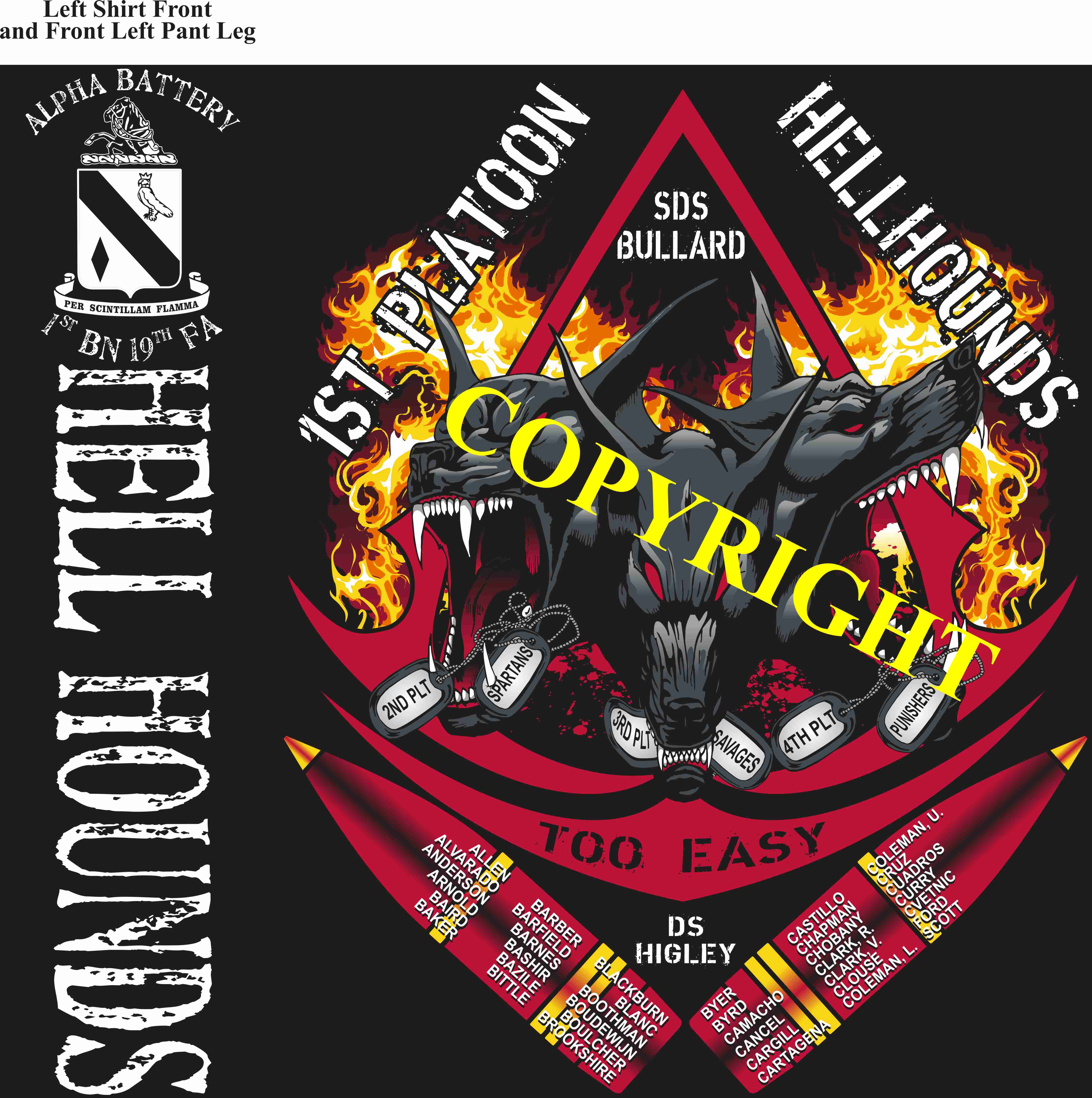 Platoon Shirts (2nd generation print) ALPHA 1st 19th HELL HOUNDS JULY 2019