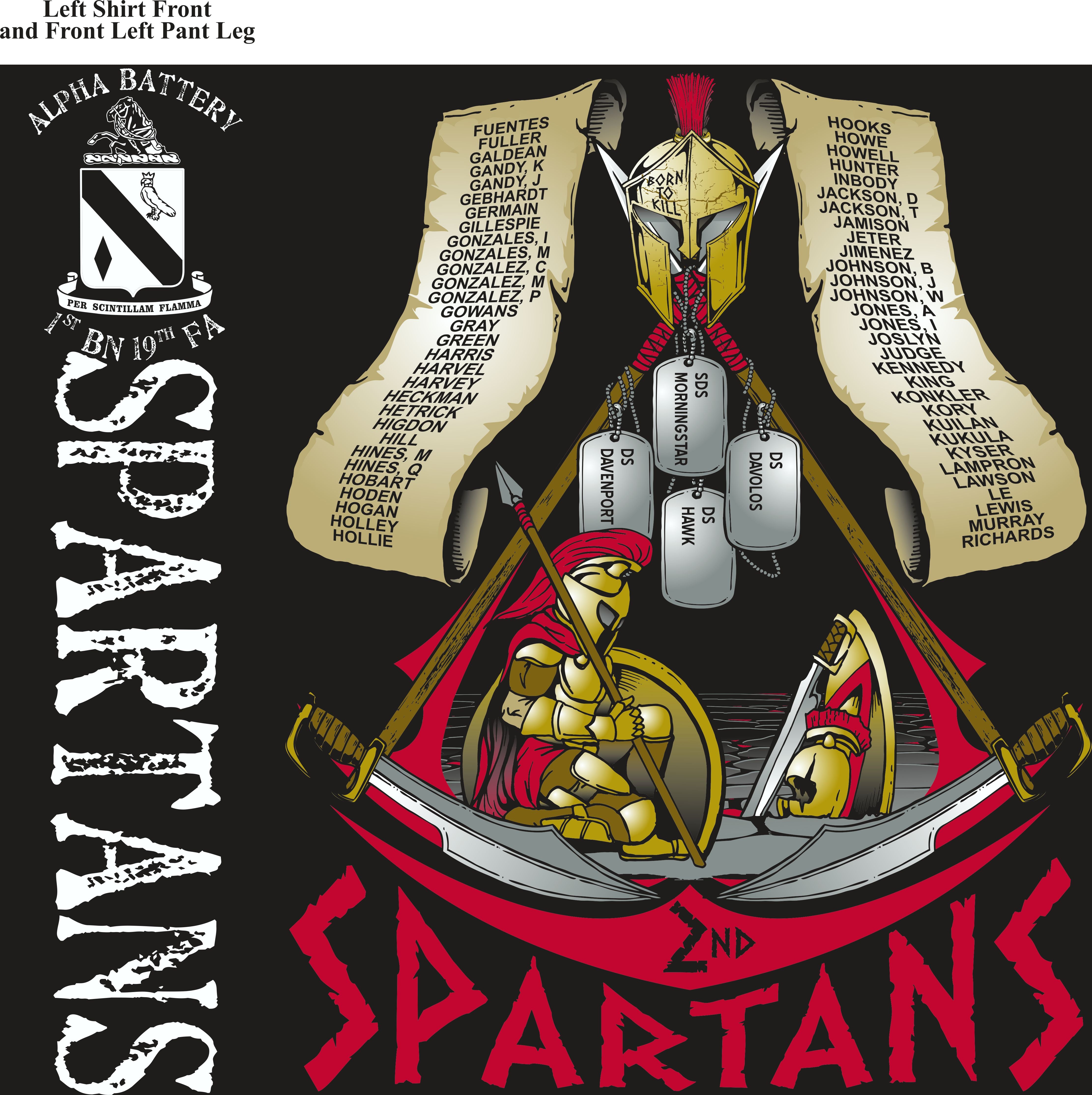 Platoon Shirts (2nd generation print) ALPHA 1ST 19TH SPARTANS DEC 2017
