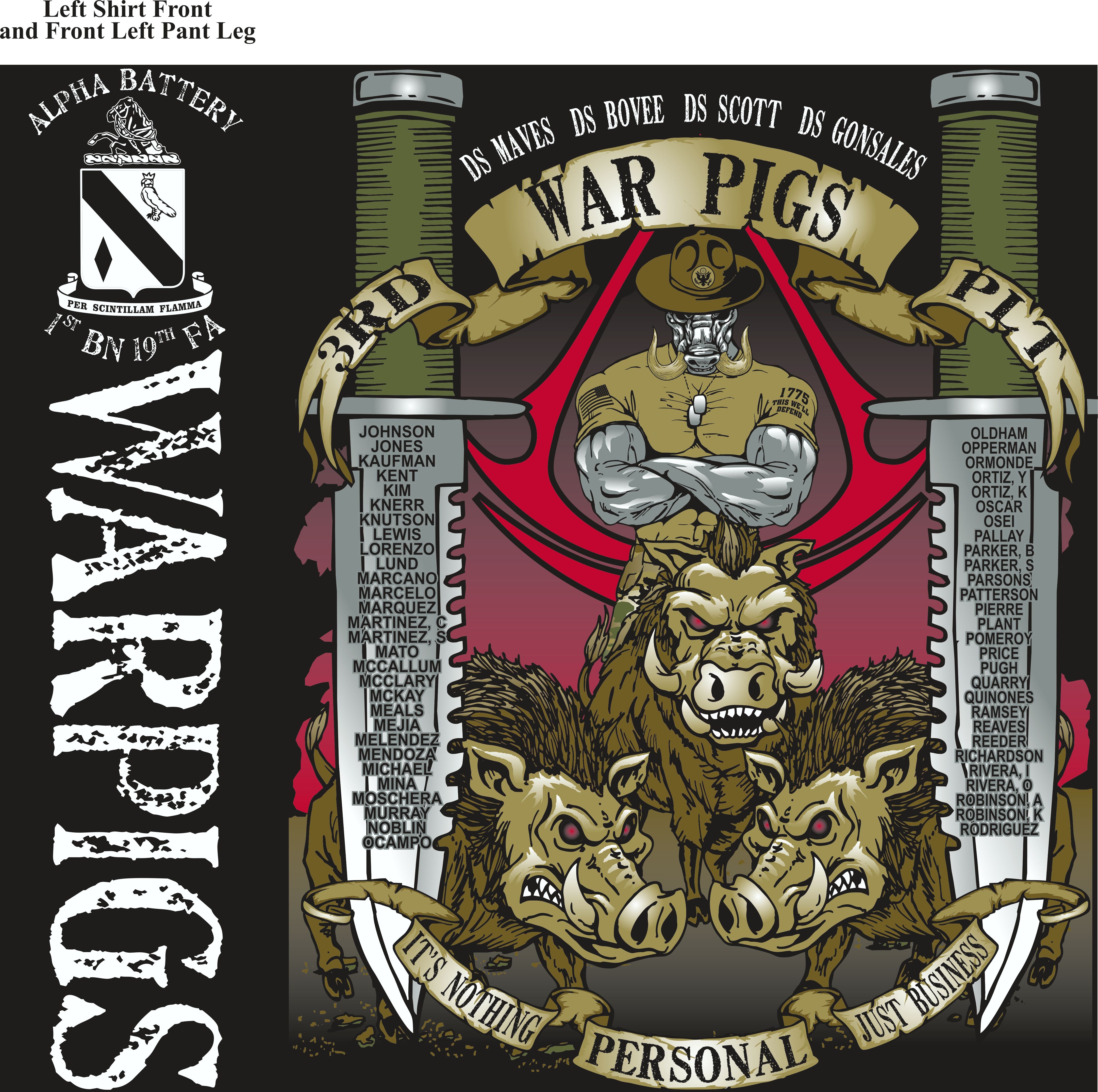 Platoon Shirts (2nd generation print) ALPHA 1ST 19TH WARPIGS SEPT 2017