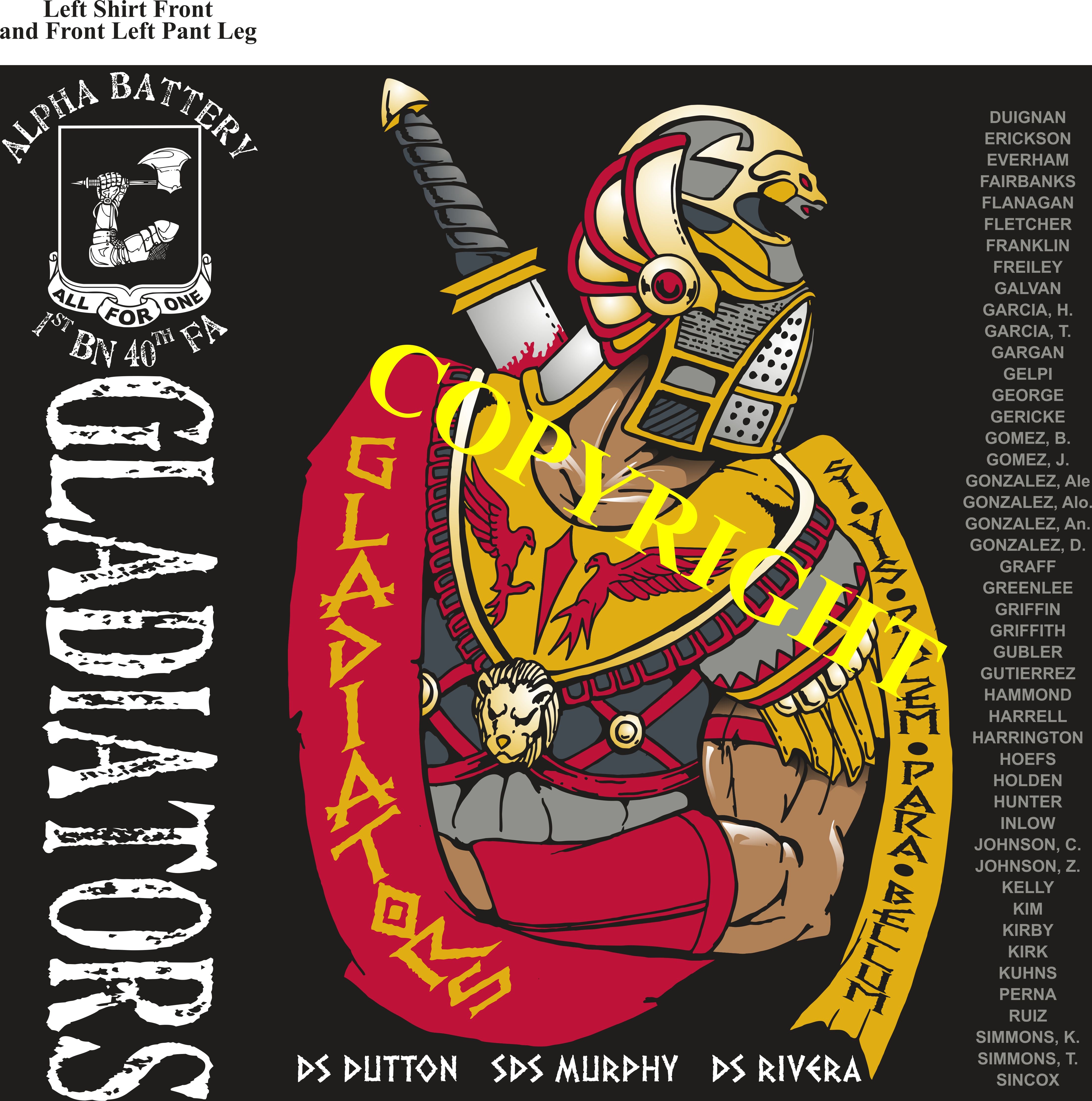 Platoon Shirts (2nd generation print) ALPHA 1st 40th GLADIATORS SEPT 2019