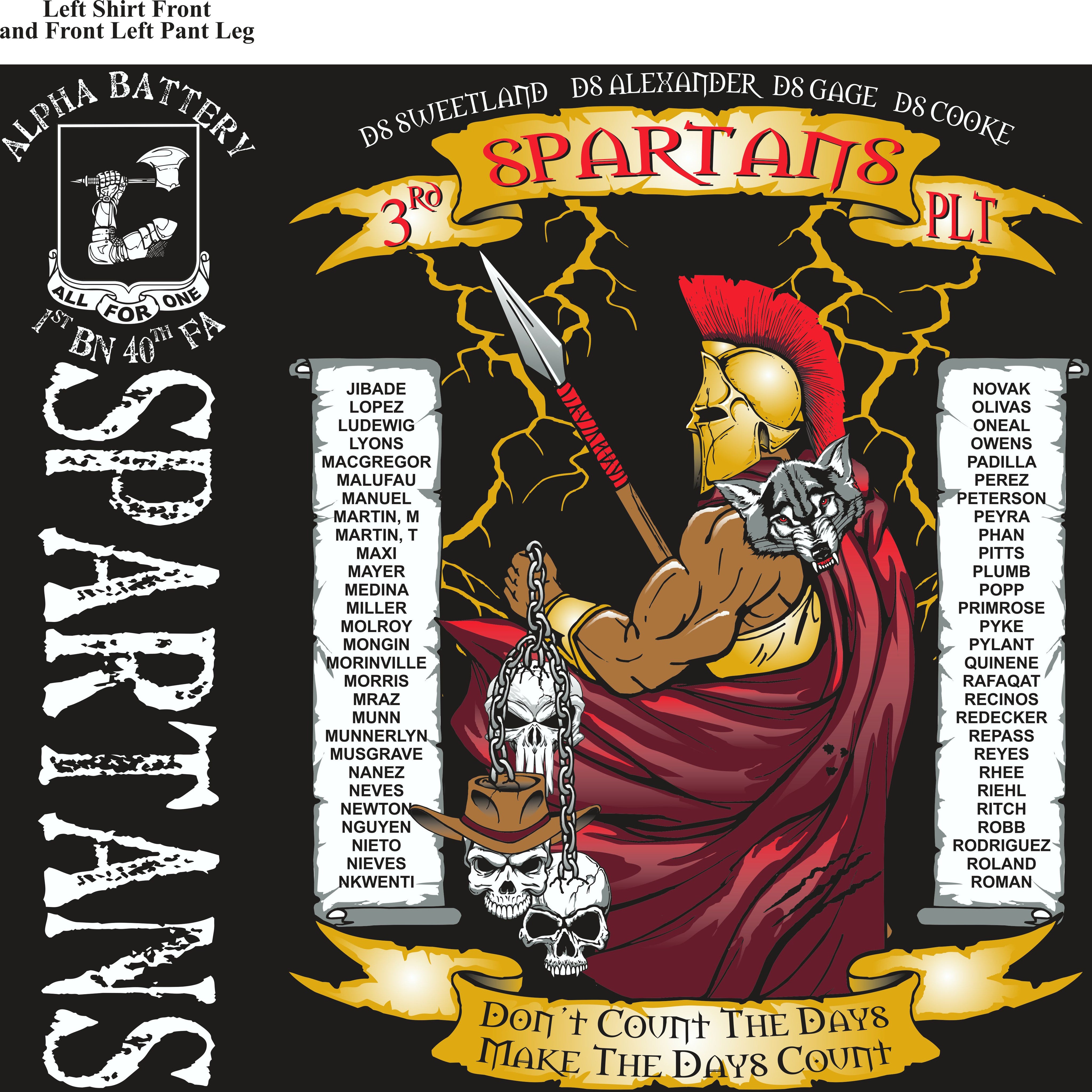 PLATOON SHIRTS (2nd generation print) ALPHA 1st 40th SPARTANS AUG 2017