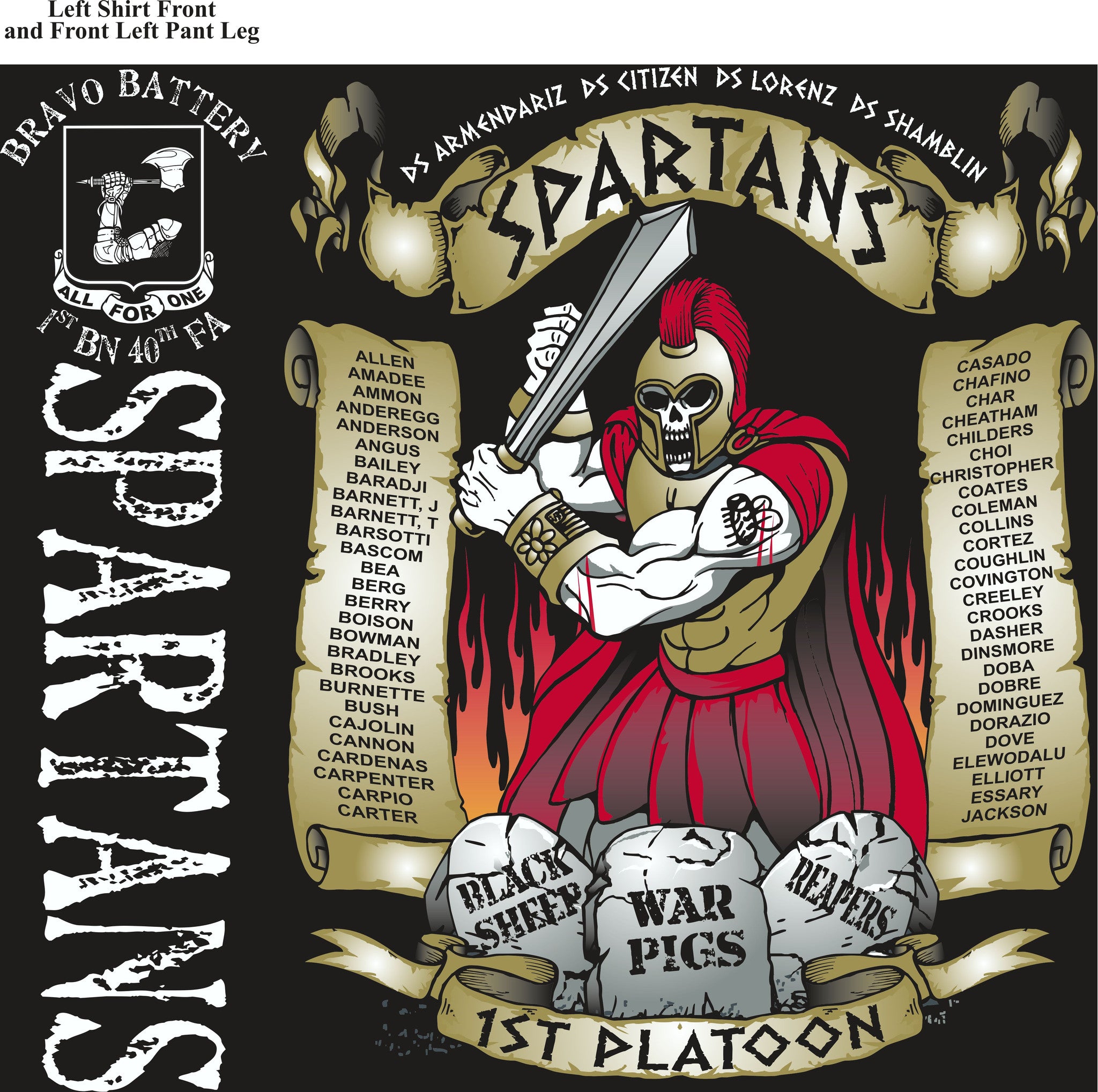 PLATOON SHIRTS (2nd generation print) BRAVO 1st 40th SPARTANS APR 2017