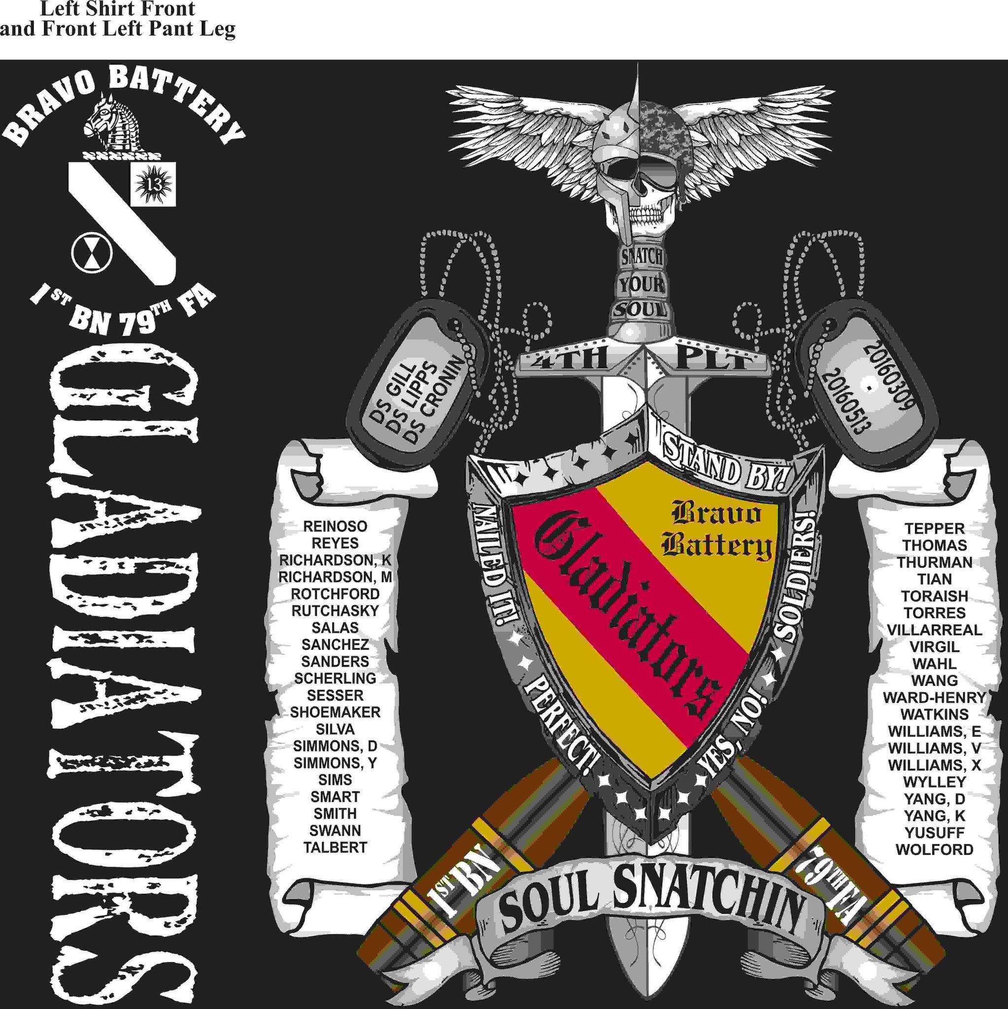 PLATOON SHIRTS (2nd generation print) BRAVO 1st 79th GLADIATORS MAY 2016