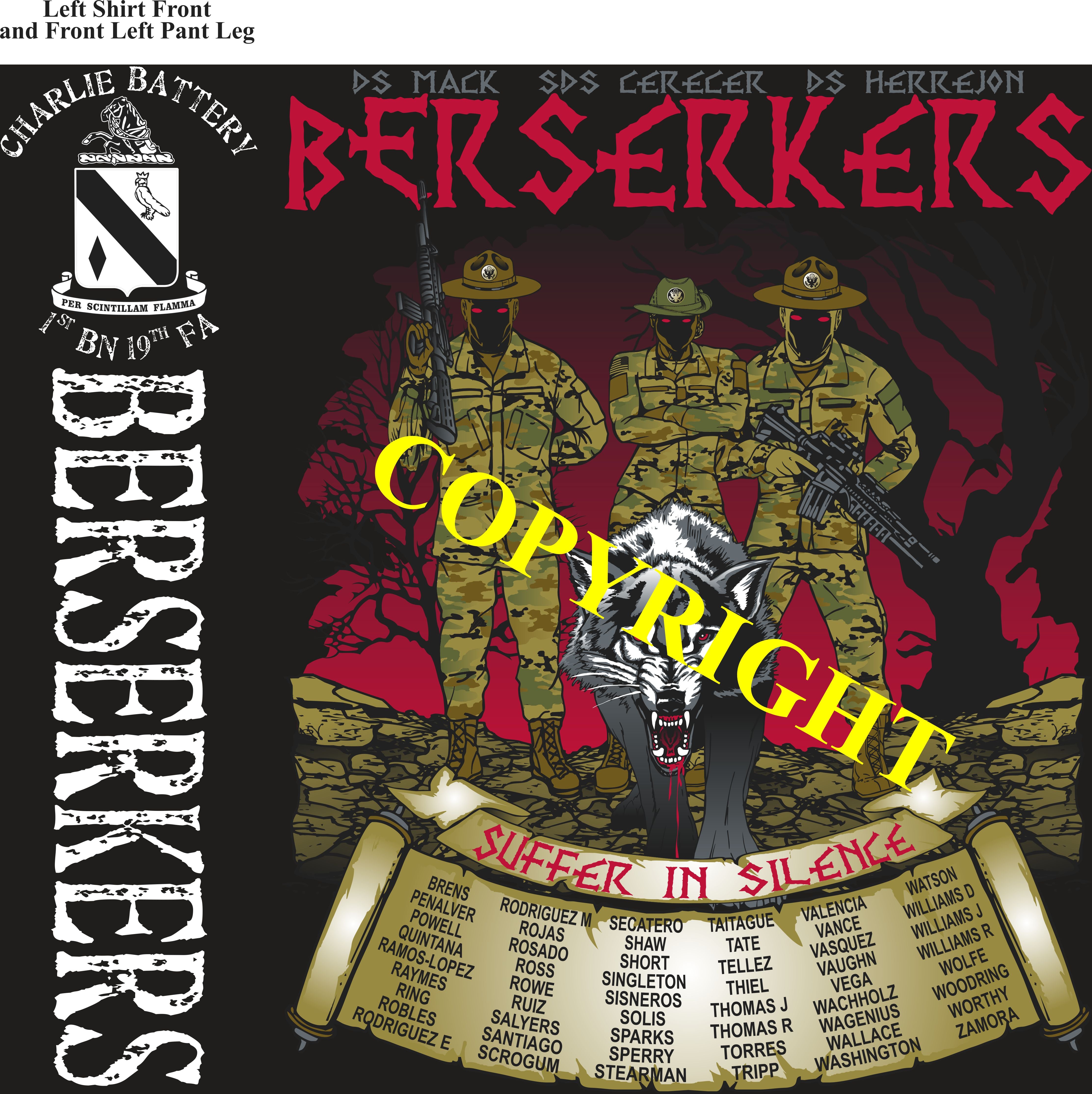 Platoon Shirts (2nd generation print) CHARLIE 1st 19th BERSERKERS SEPT 2020