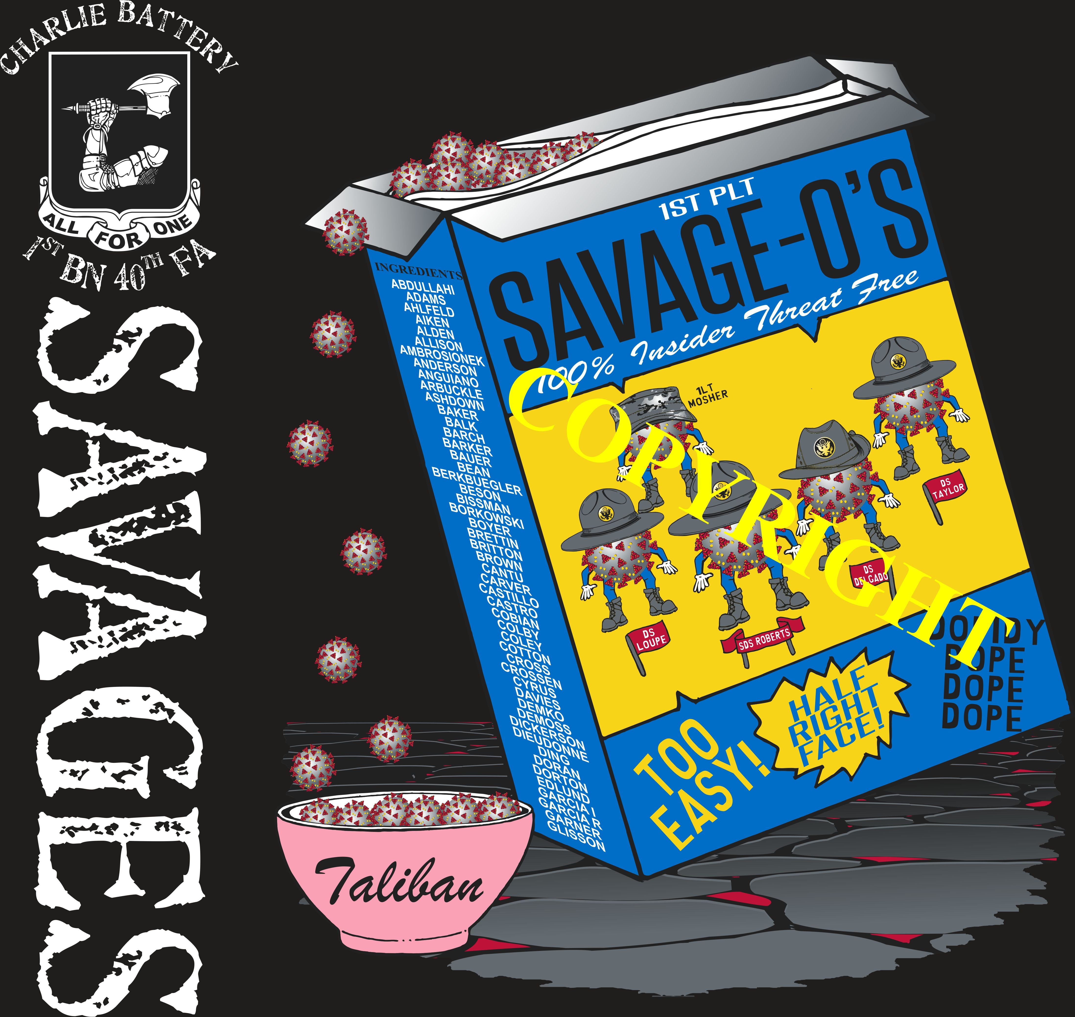 Platoon Shirts (2nd generation print) CHARLIE 1st 40th SAVAGES AUG 2020