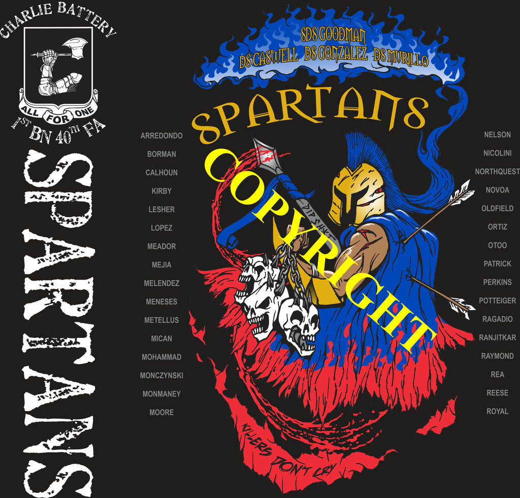Platoon Items (2nd generation print) CHARLIE 1st 40th SPARTANS 3rd Platoon MAR 2023