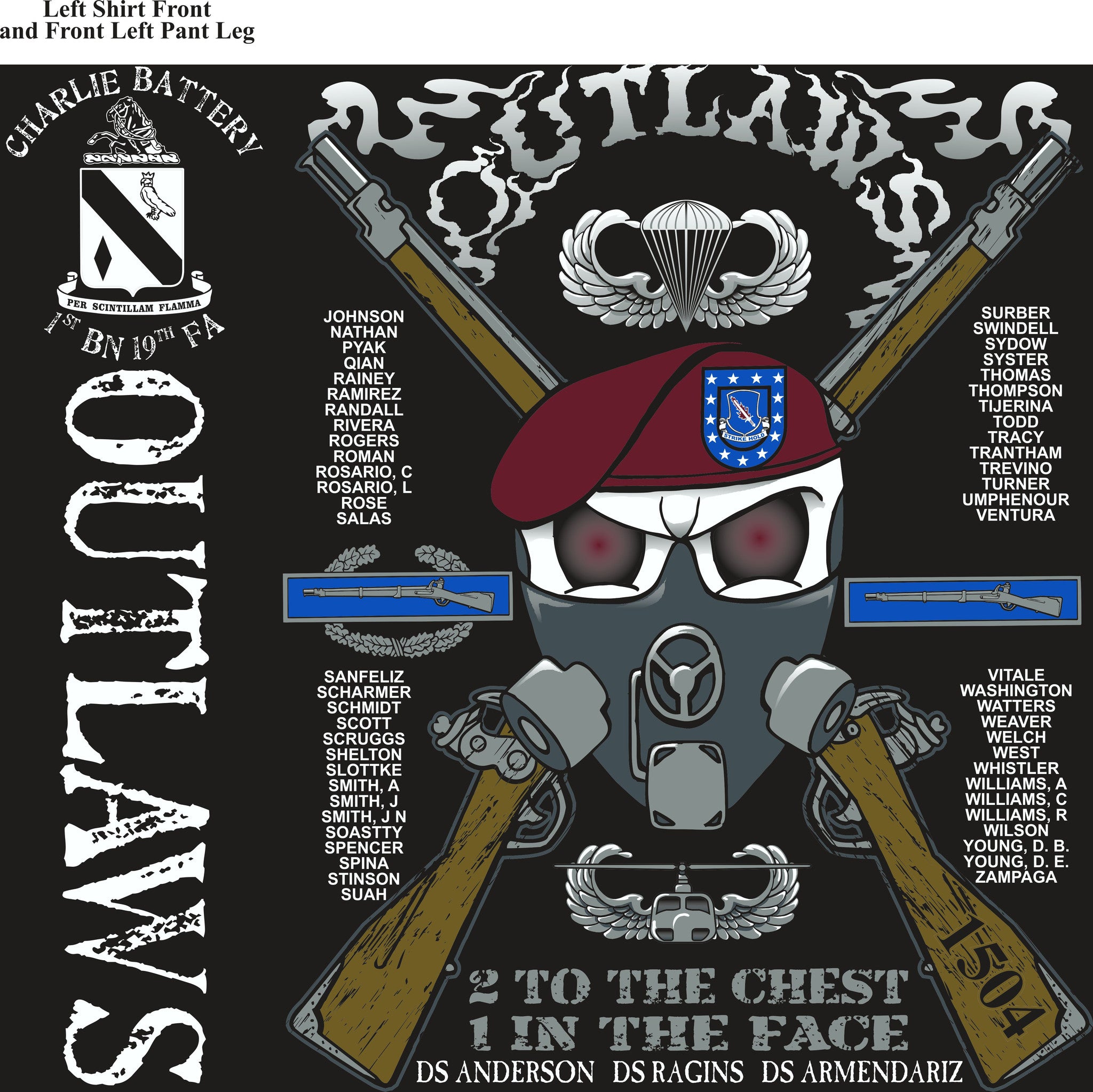PLATOON SHIRTS (2nd generation print) CHARLIE 1st 19th OUTLAWS DEC 2016