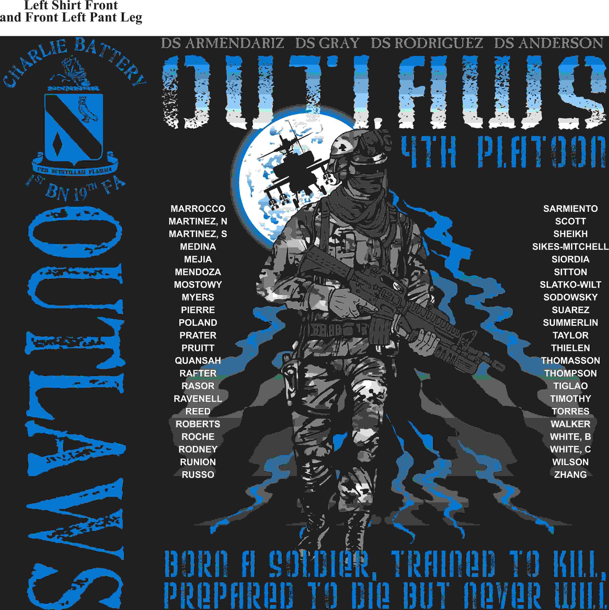 PLATOON SHIRTS (2nd generation print) CHARLIE 1st 19TH OUTLAWS MAY 2016