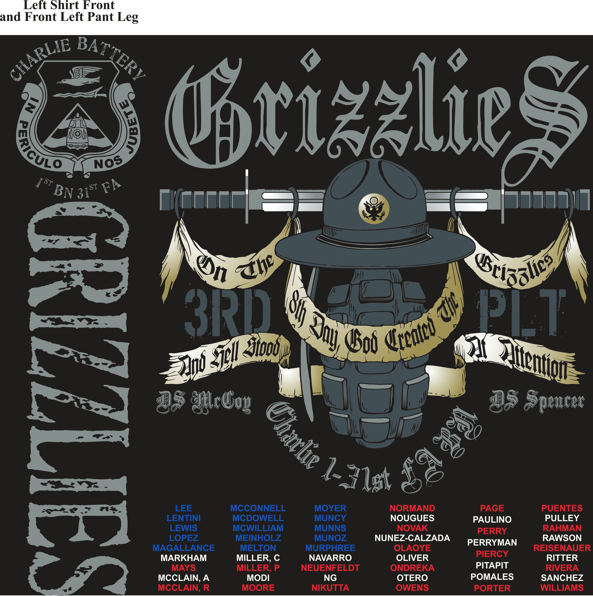 PLATOON SHIRTS (2nd generation print) CHARLIE 1st 31st GRIZZLIES JULY 2016
