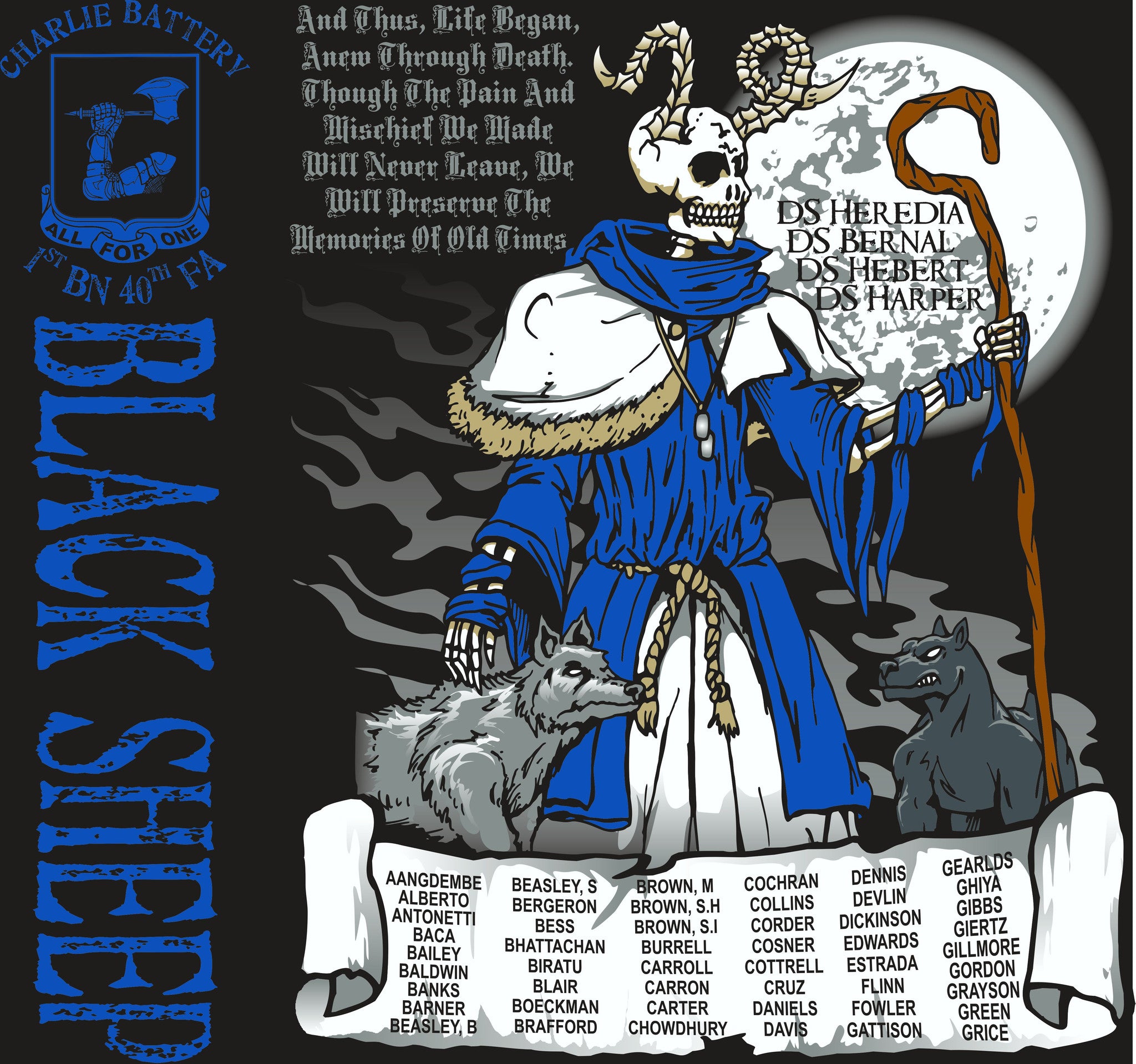 PLATOON SHIRTS (2nd generation print) CHARLIE 1st 40th BLACK SHEEP AUG 2016