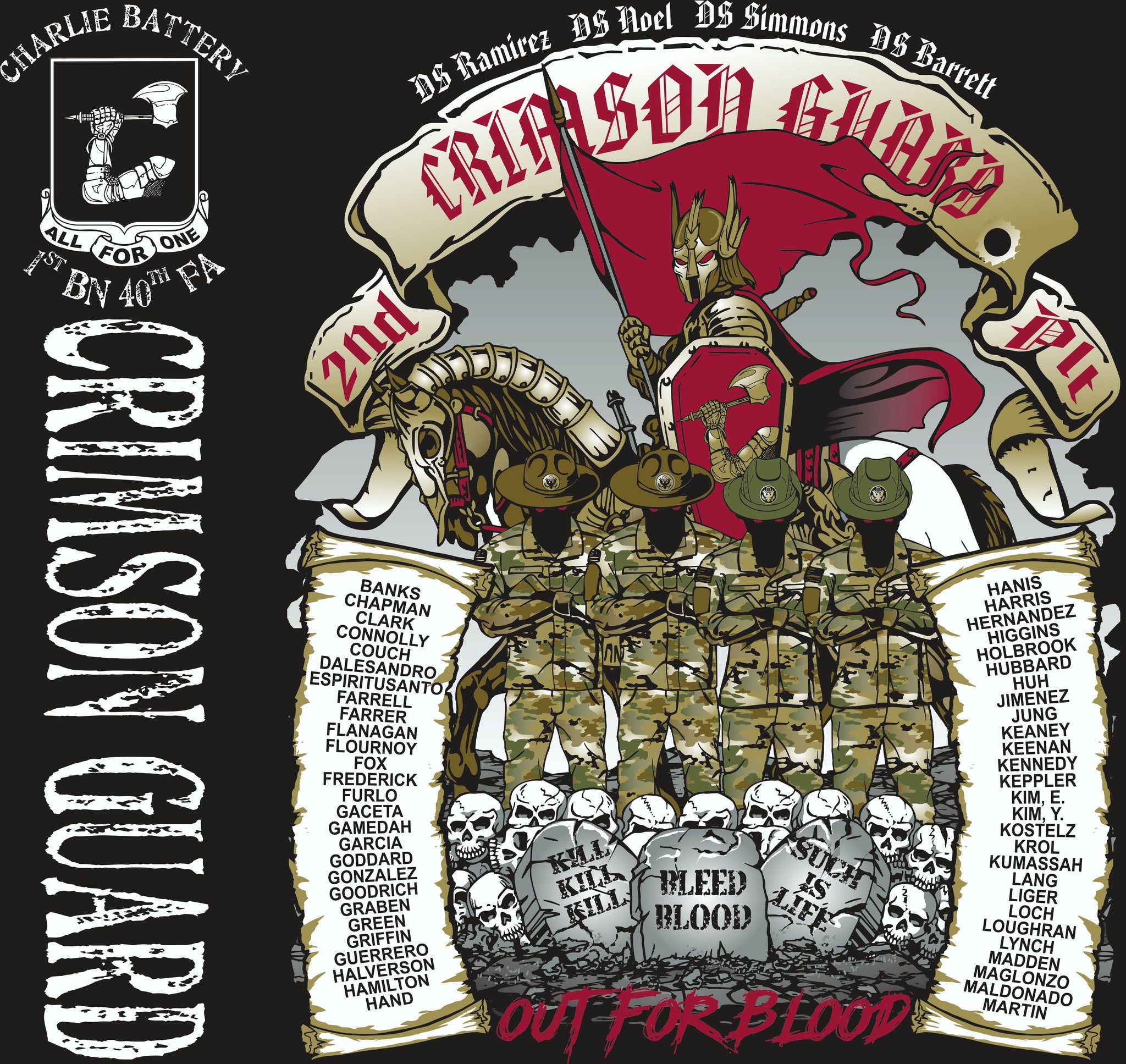 PLATOON SHIRTS (2nd generation print) CHARLIE 1st 40th CRIMSON GUARD NOV 2016