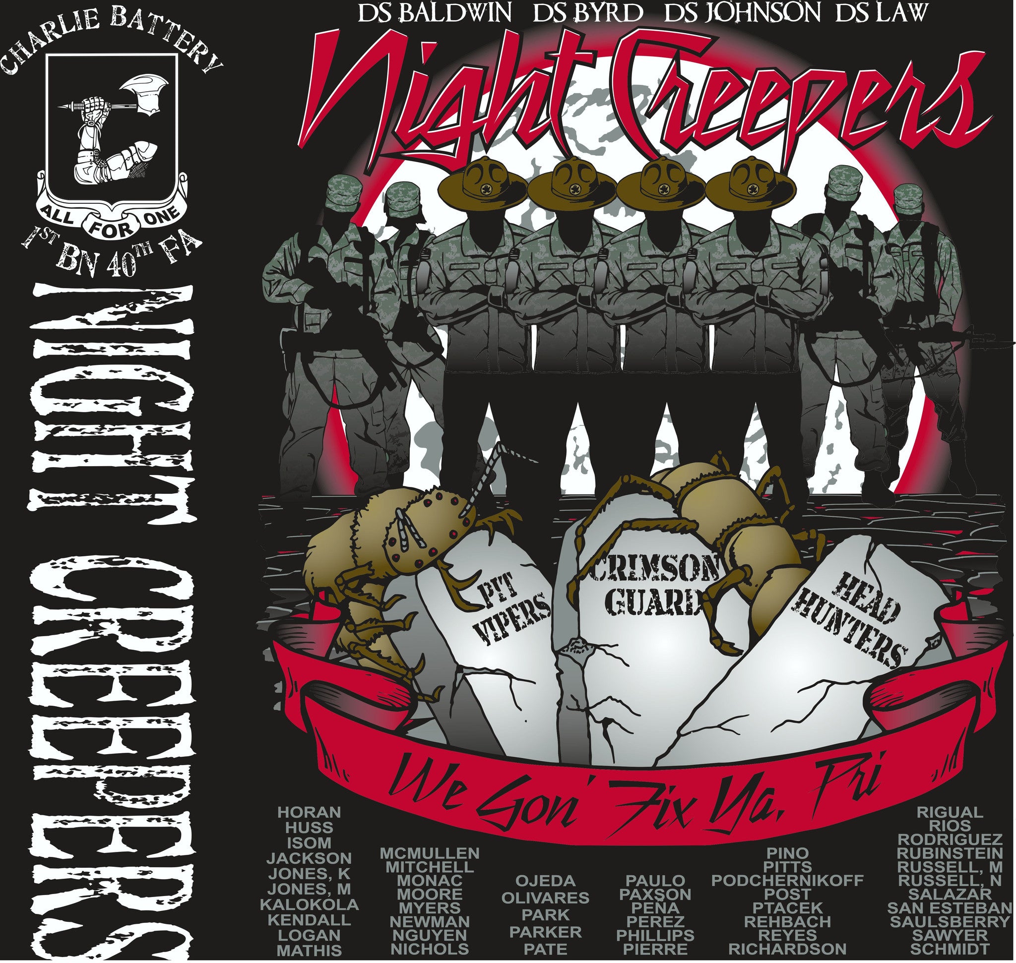 PLATOON SHIRTS (2nd generation print) CHARLIE 1st 40th NIGHT CREEPERS NOV 2016