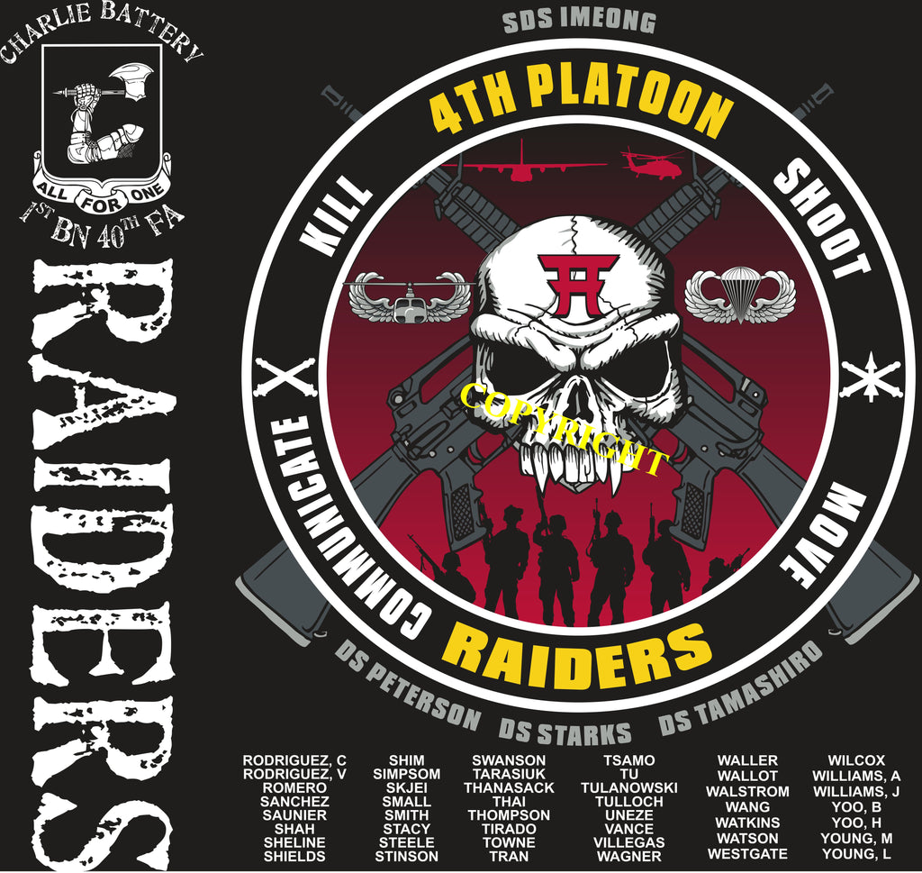 Platoon Shirts (2nd generation print) CHARLIE 1st 40th RAIDERS DEC 2018
