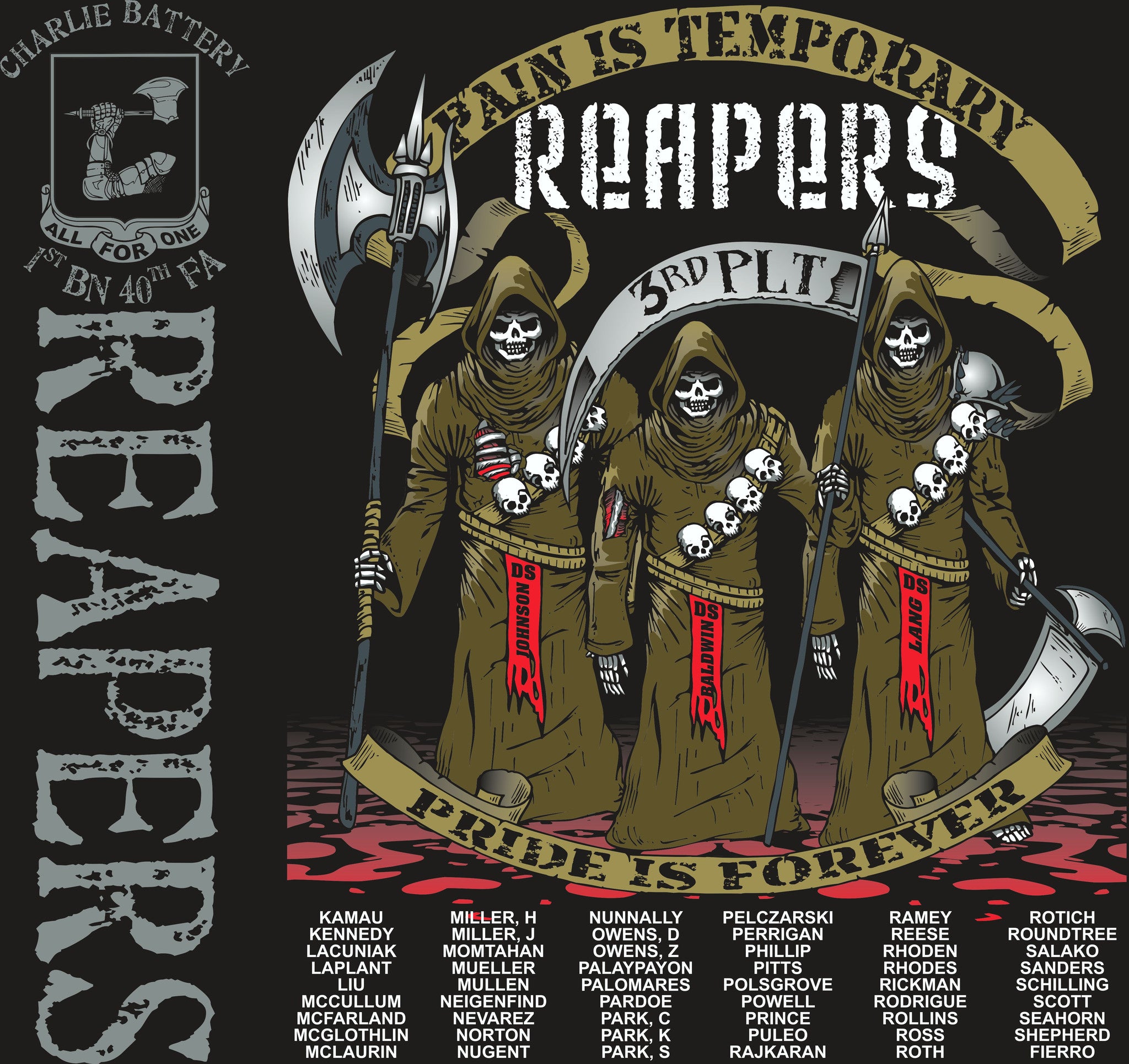 PLATOON SHIRTS (2nd generation print) CHARLIE 1st 40th REAPERS AUG 2016