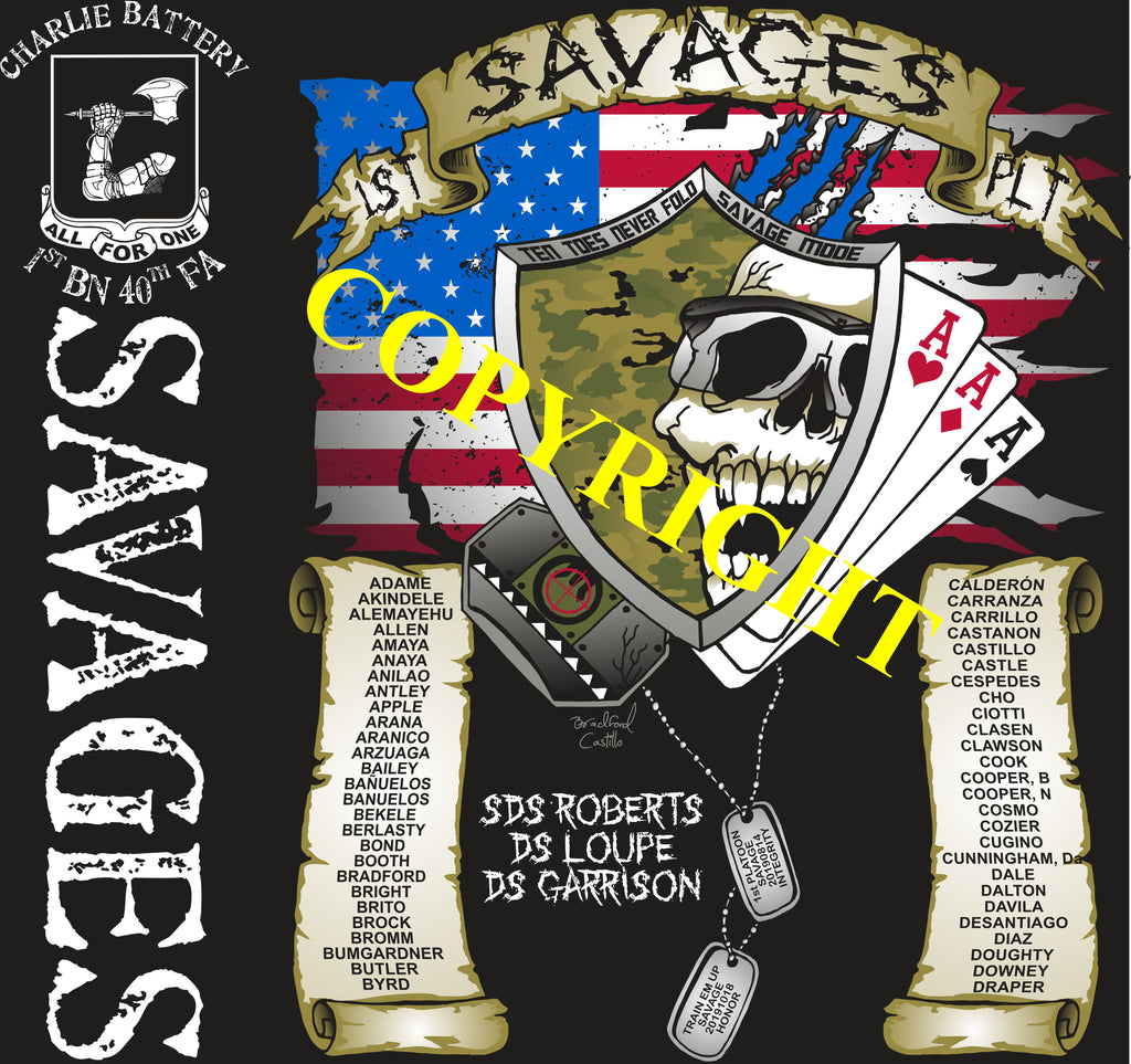 Platoon Shirts (2nd generation print) CHARLIE 1st 40th SAVAGES OCT 2019