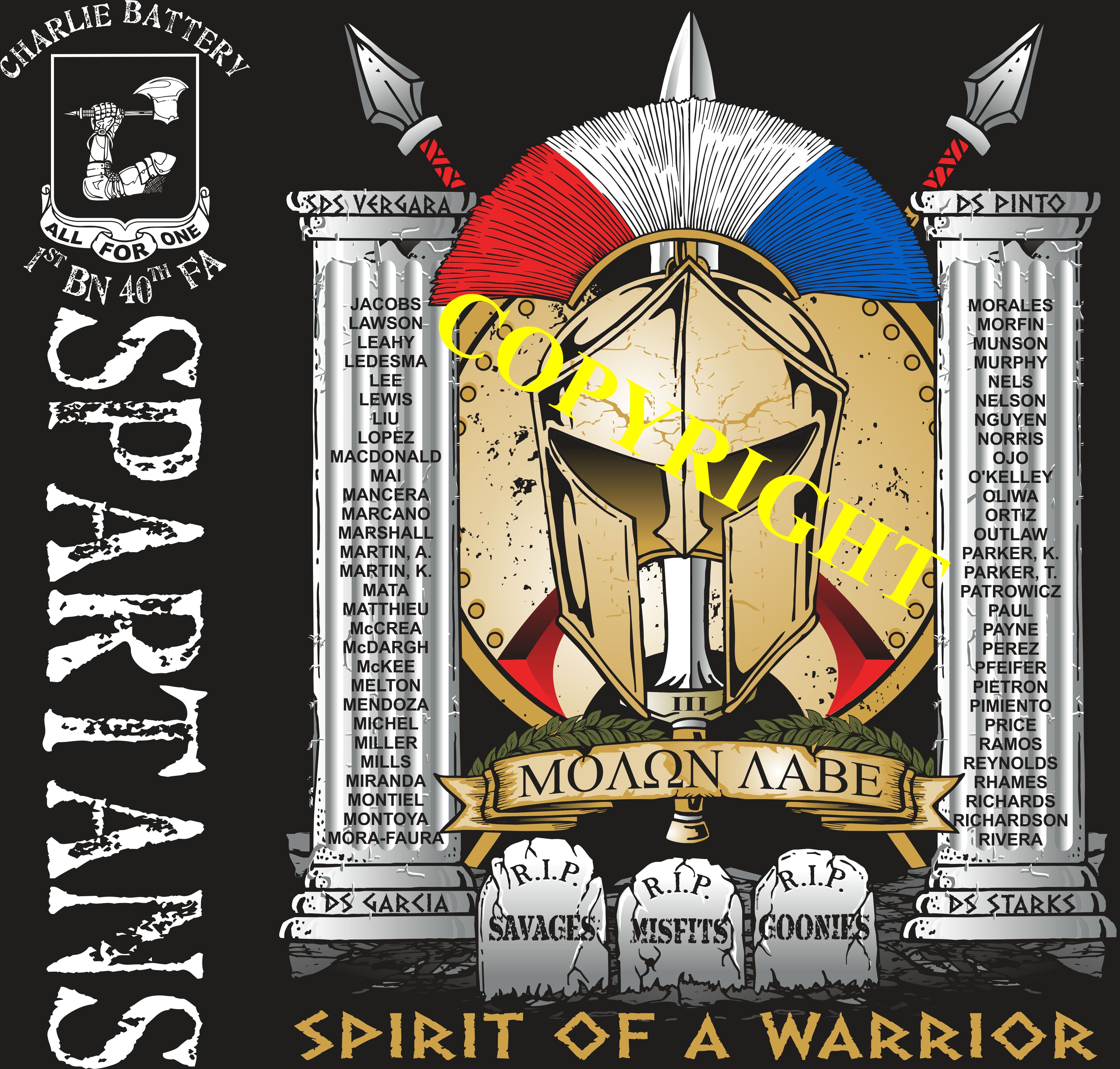 Platoon Shirts (2nd generation print) CHARLIE 1st 40th SPARTANS OCT 2019