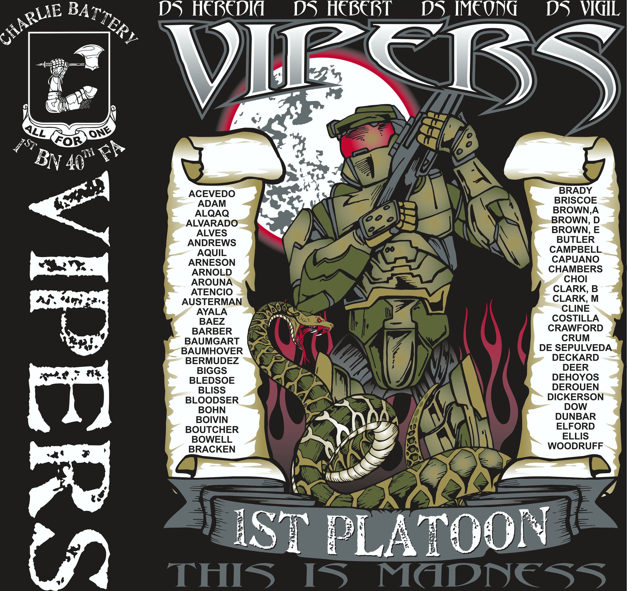 PLATOON SHIRTS (2nd generation print) CHARLIE 1st 40th VIPERS NOV 2016