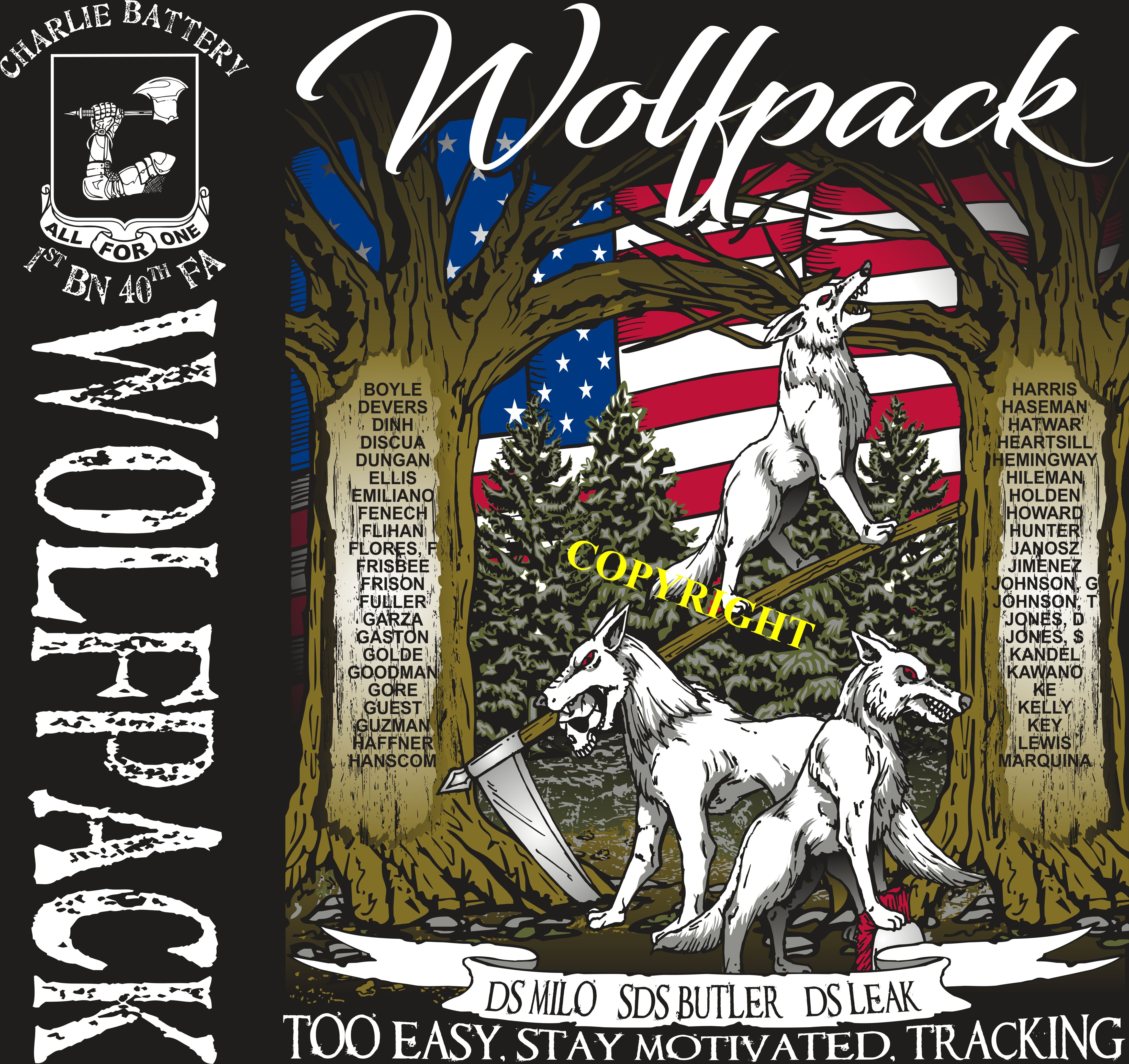 Platoon Shirts (2nd generation print) CHARLIE 1st 40th WOLFPACK DEC 2018