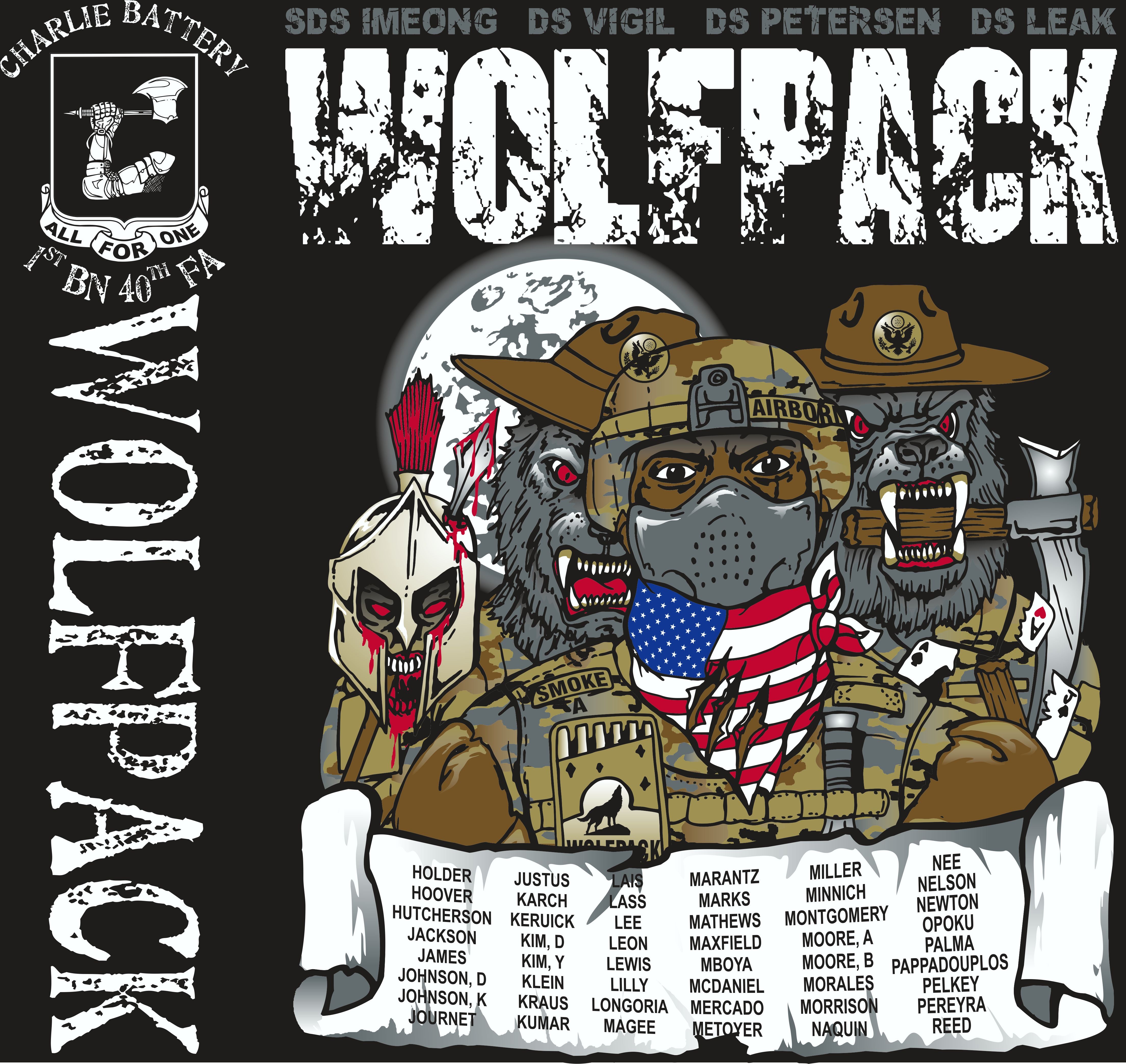 Platoon Shirts (2nd generation print) CHARLIE 1st 40th WOLFPACK JUNE 2018