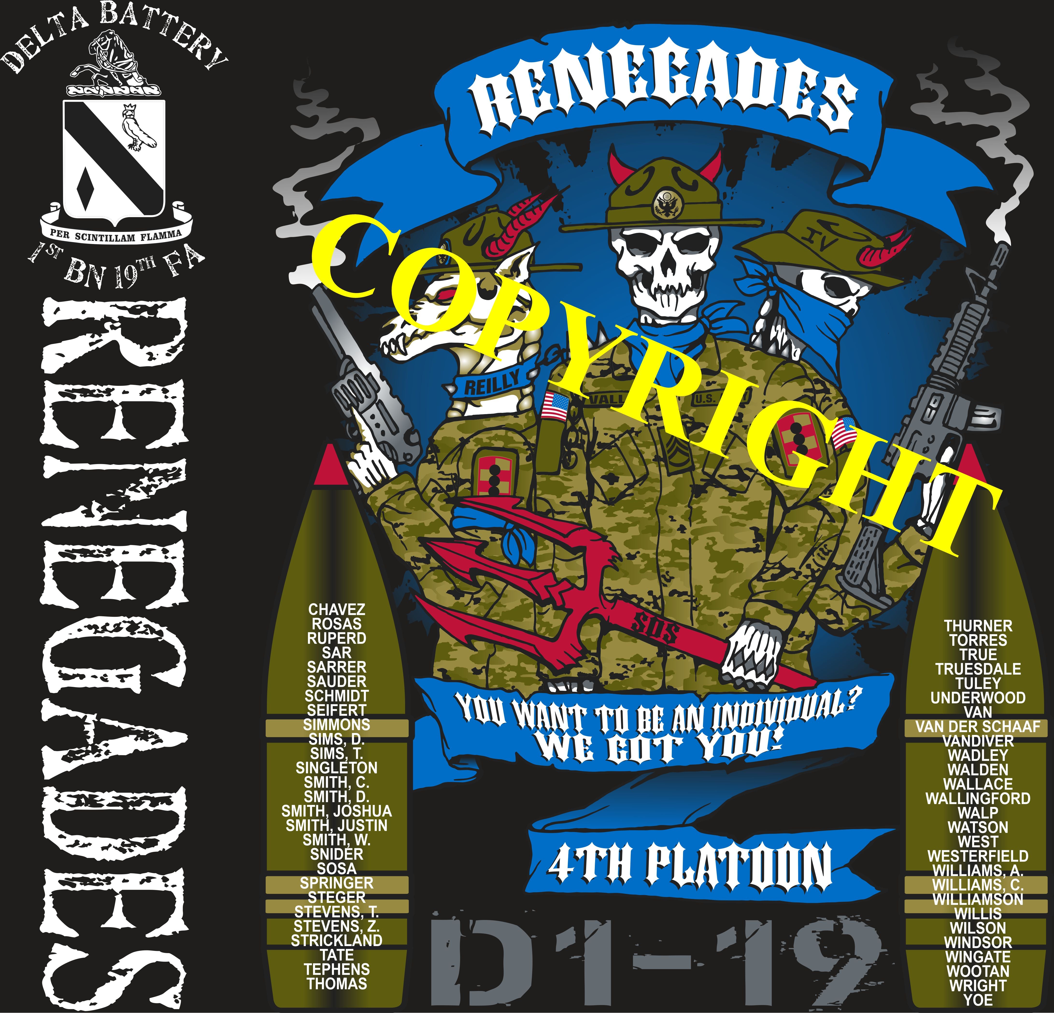 Platoon Shirts (2nd generation print) DELTA 1st 19th RENEGADES AUG 2020
