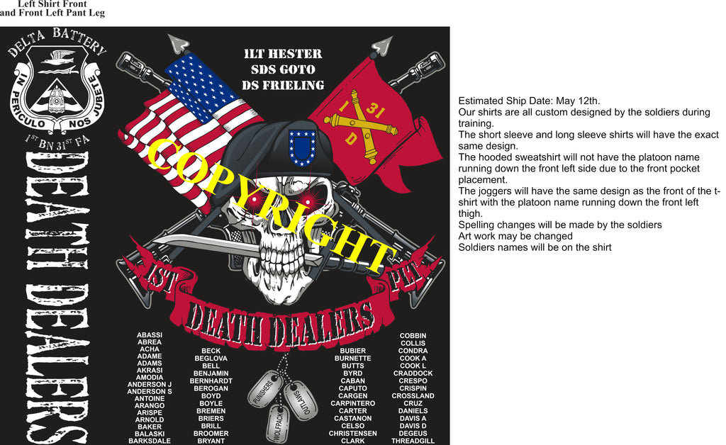 Platoon Shirts (2nd generation print) DELTA 1st 31st DEATH DEALERS MAY 2020