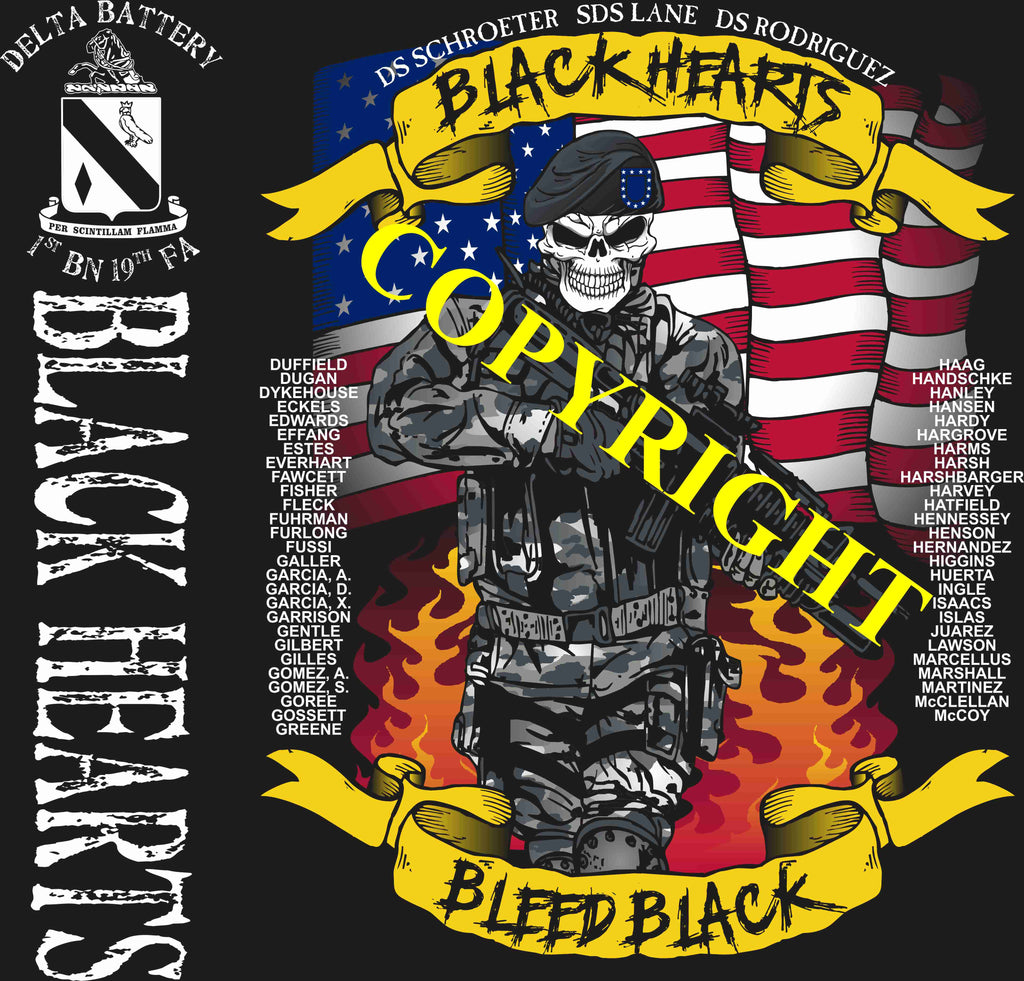 Platoon Shirts (2nd generation print) DELTA 1st 19th BLACK HEARTS AUG 2019