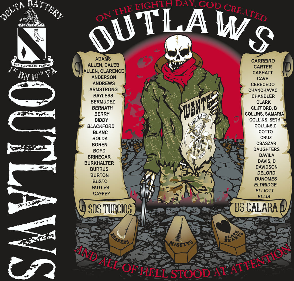 Platoon Shirts (2nd generation print) DELTA 1st 19th OUTLAWS AUG 2018