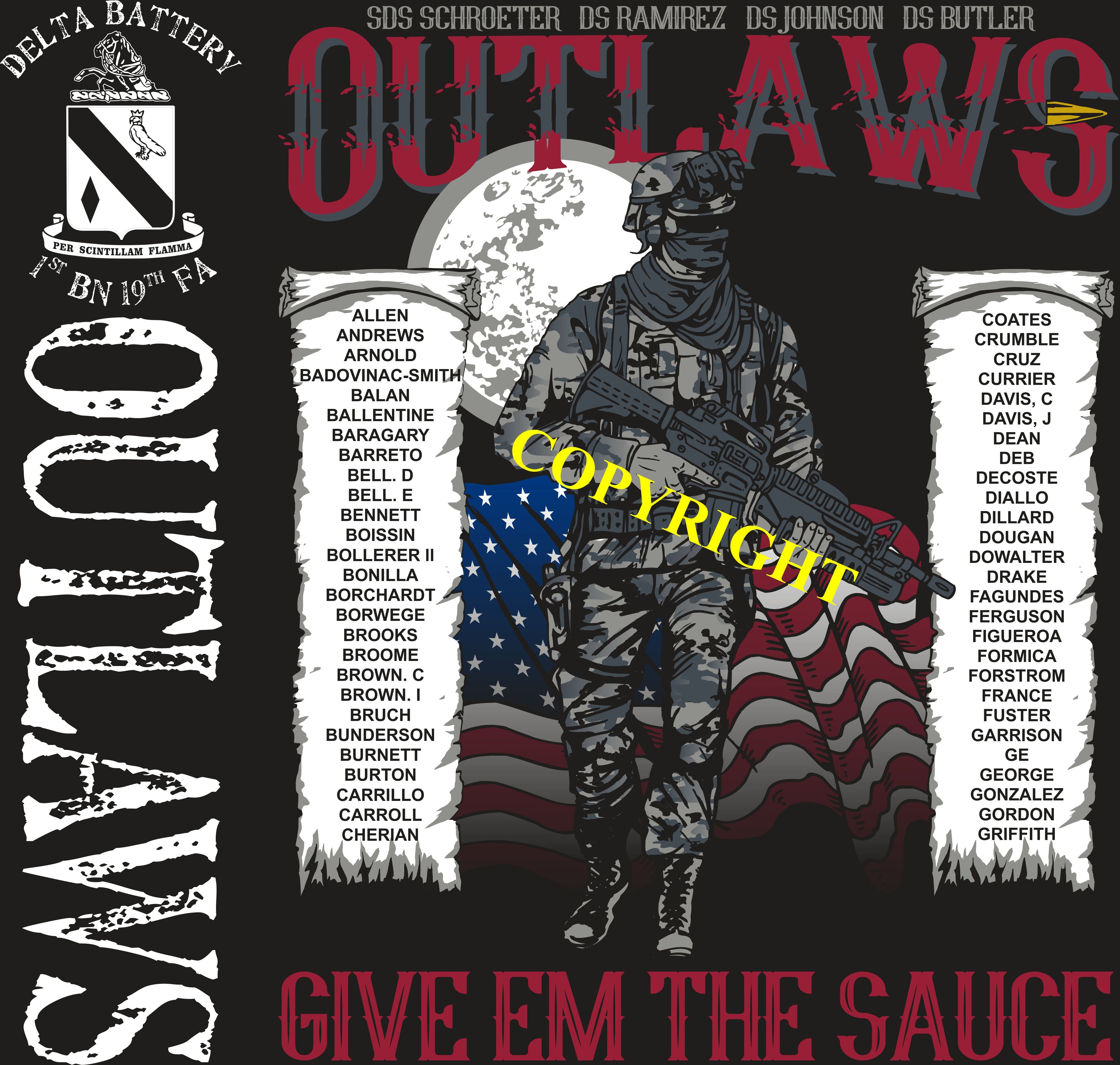 Platoon Shirts (2nd generation print) DELTA 1st 19th OUTLAWS FEB 2019
