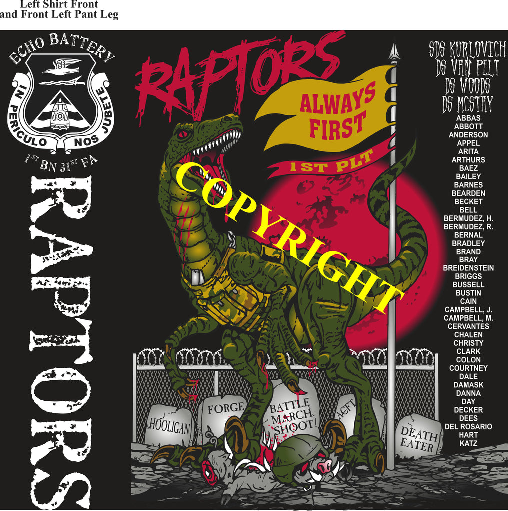 Platoon Items (2nd generation print) ECHO 1st 31st RAPTORS AUG 2022