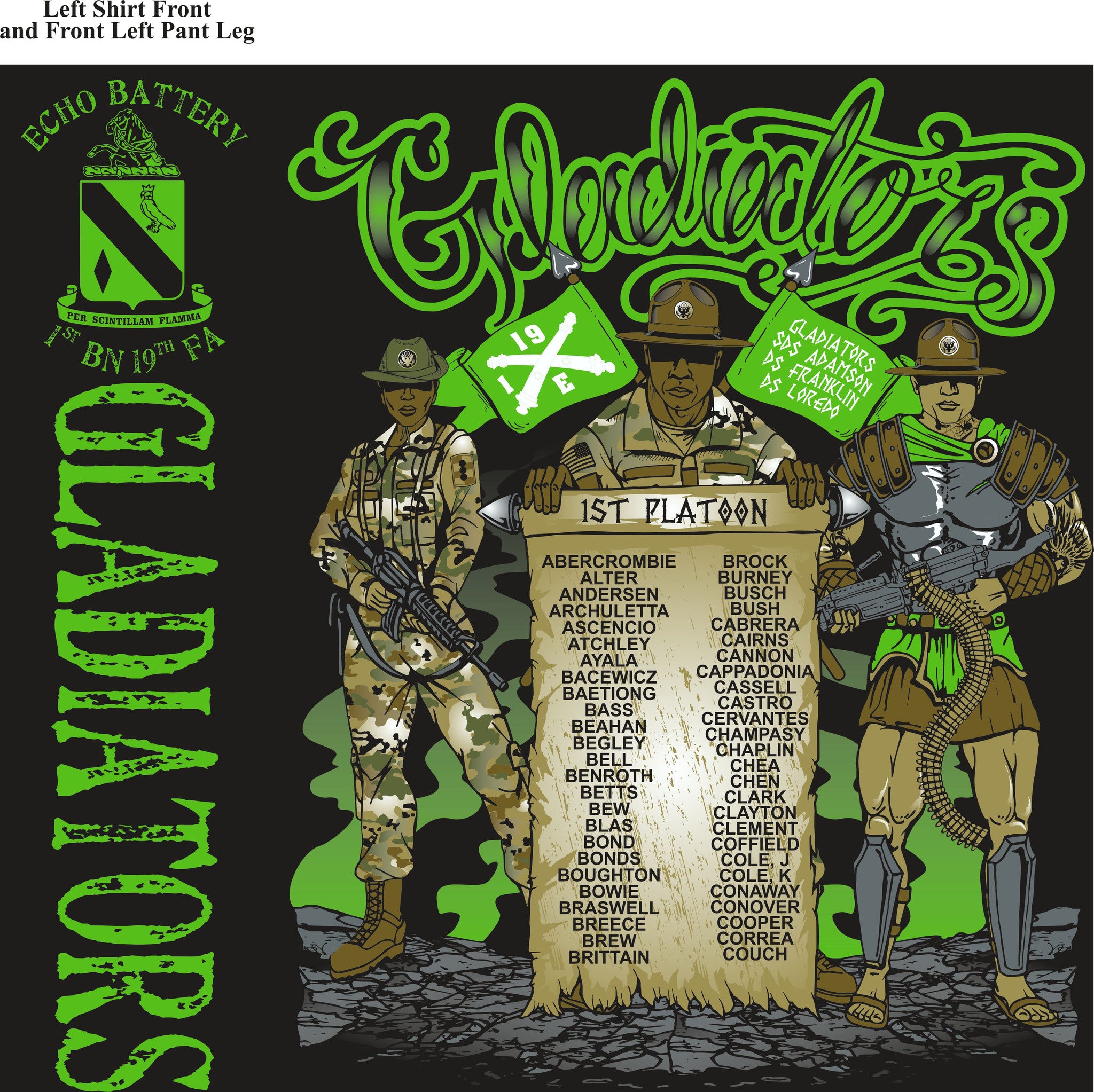 PLATOON SHIRTS (2nd generation print) ECHO 1st 19th GLADIATORS OCT 2016