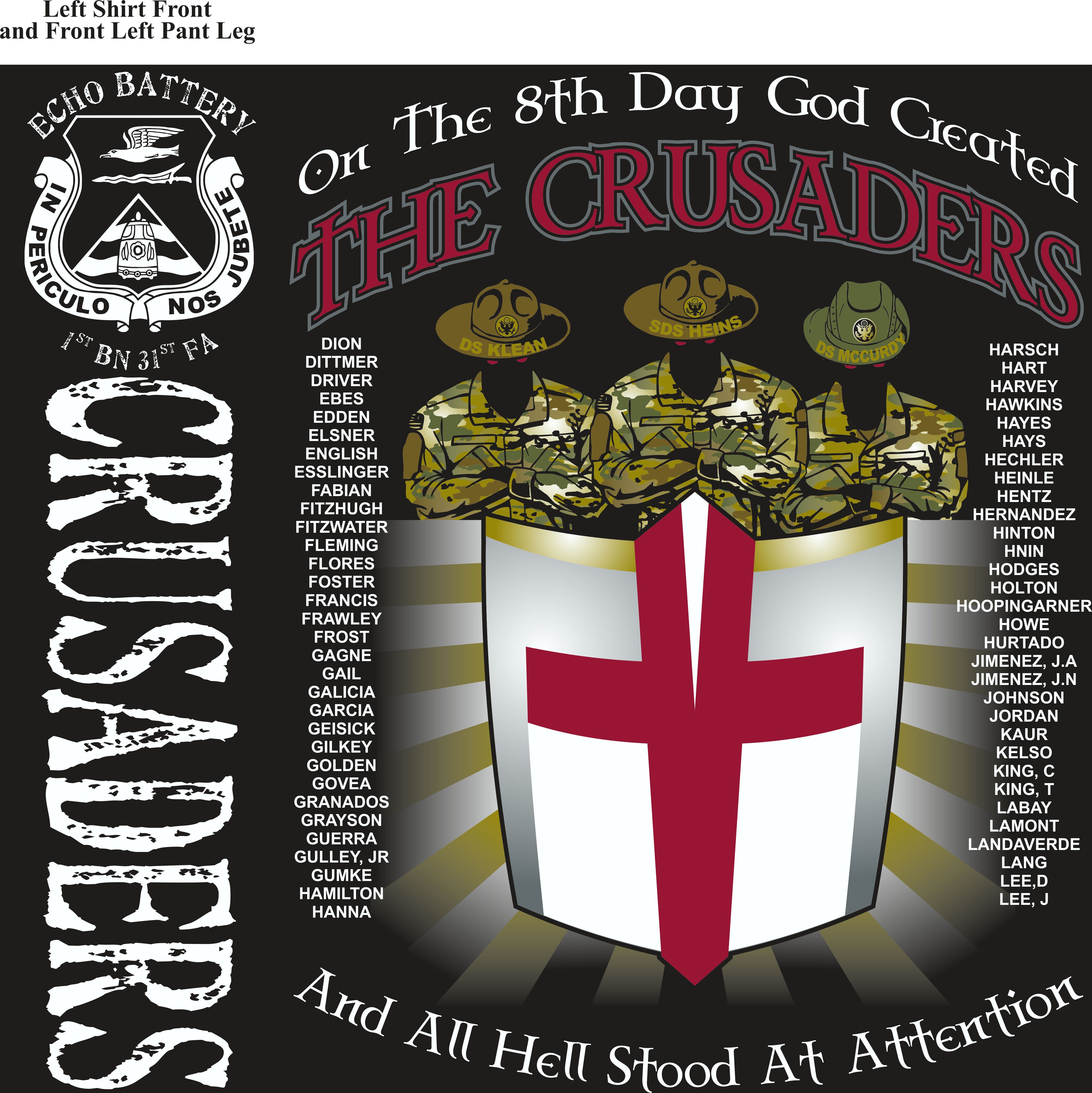 PLATOON SHIRTS (2nd generation print) ECHO 1ST 31ST CRUSADERS SEPT 2017