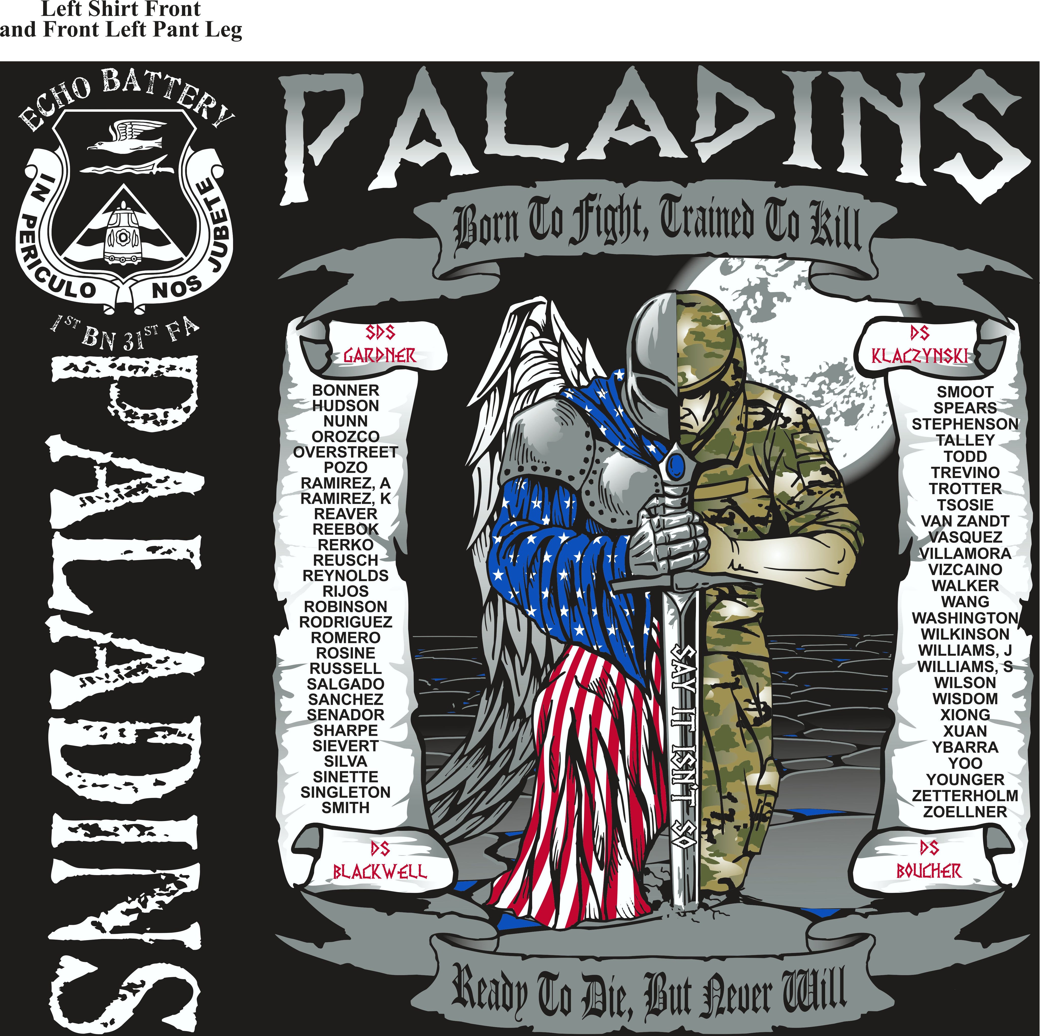 PLATOON SHIRTS (2nd generation print) ECHO 1st 31st PALADINS JUNE 2017
