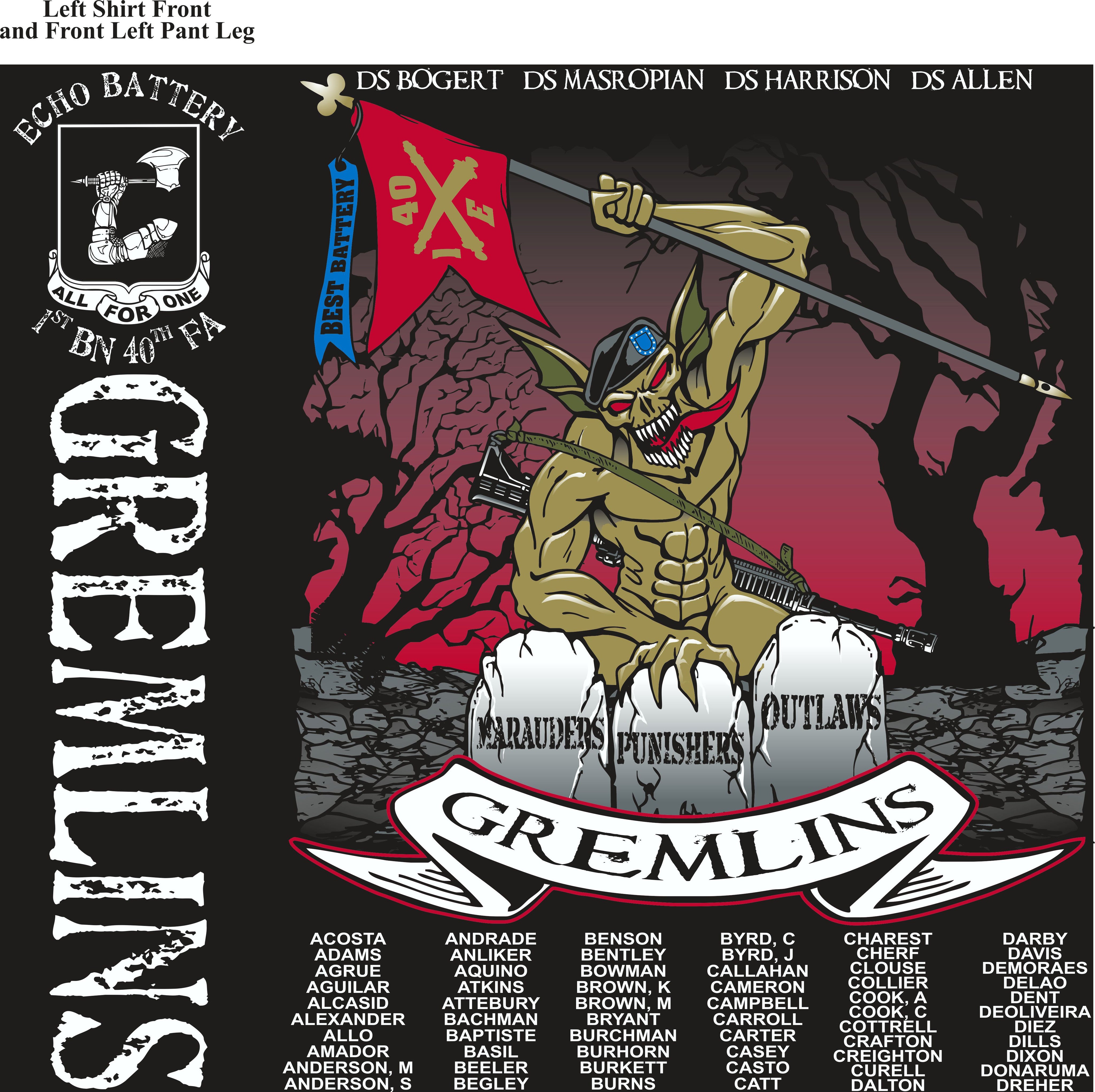 PLATOON SHIRTS (2nd generation print) ECHO 1st 40th GREMLINS AUG 2017